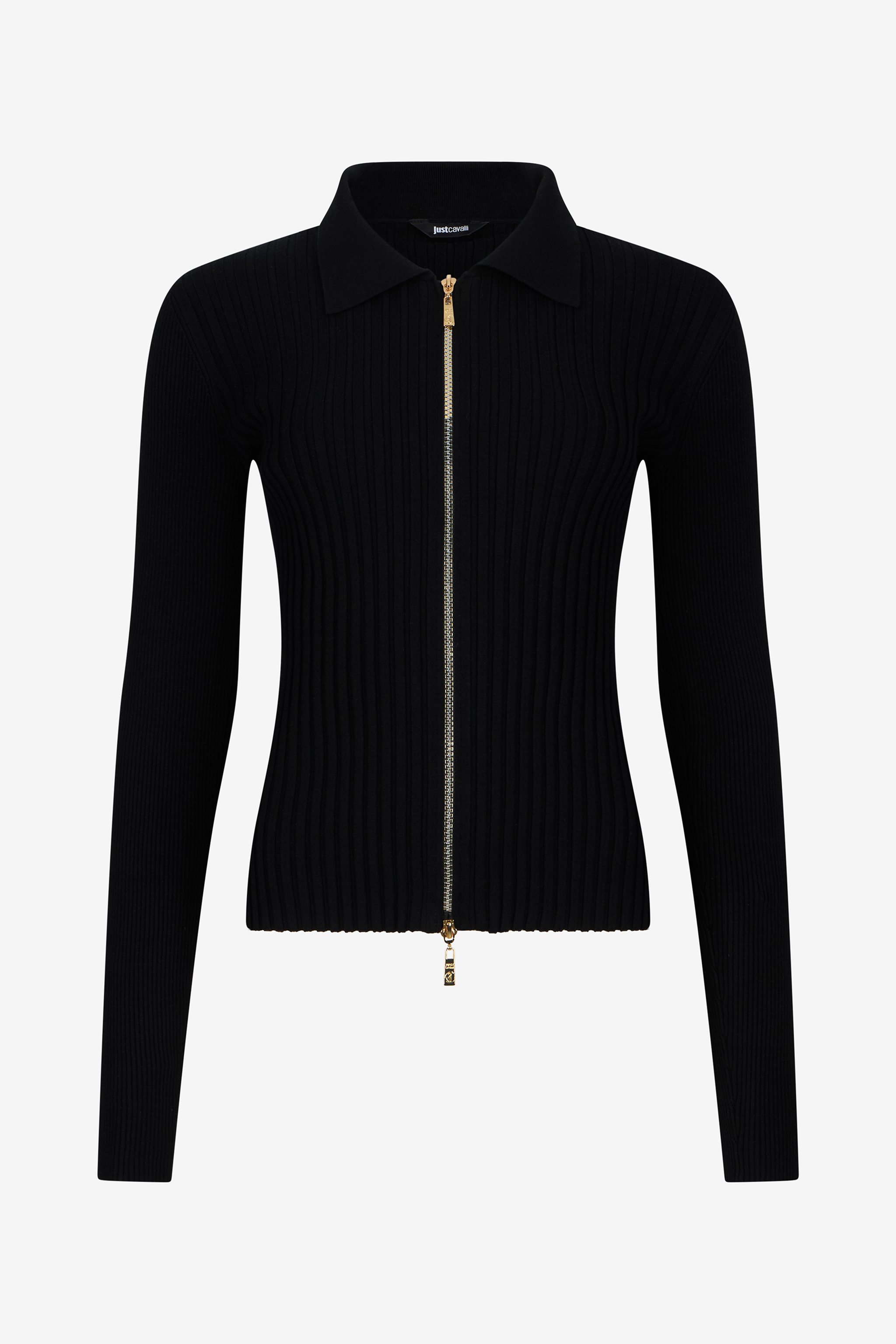 Black Ribbed Zip-Up Sweater