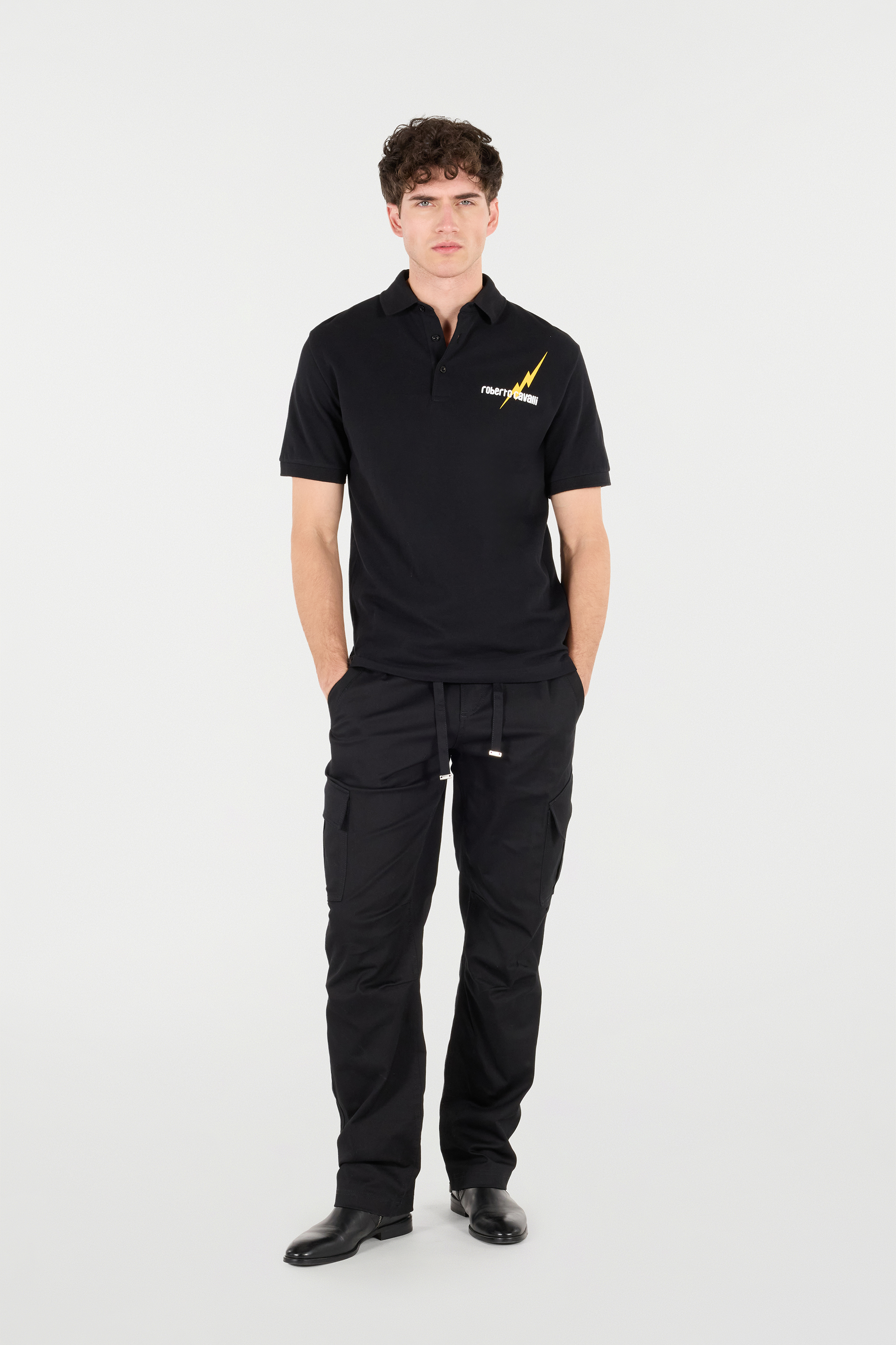 Roberto Cavalli Stretch Cotton Pants With Drawstring In Black
