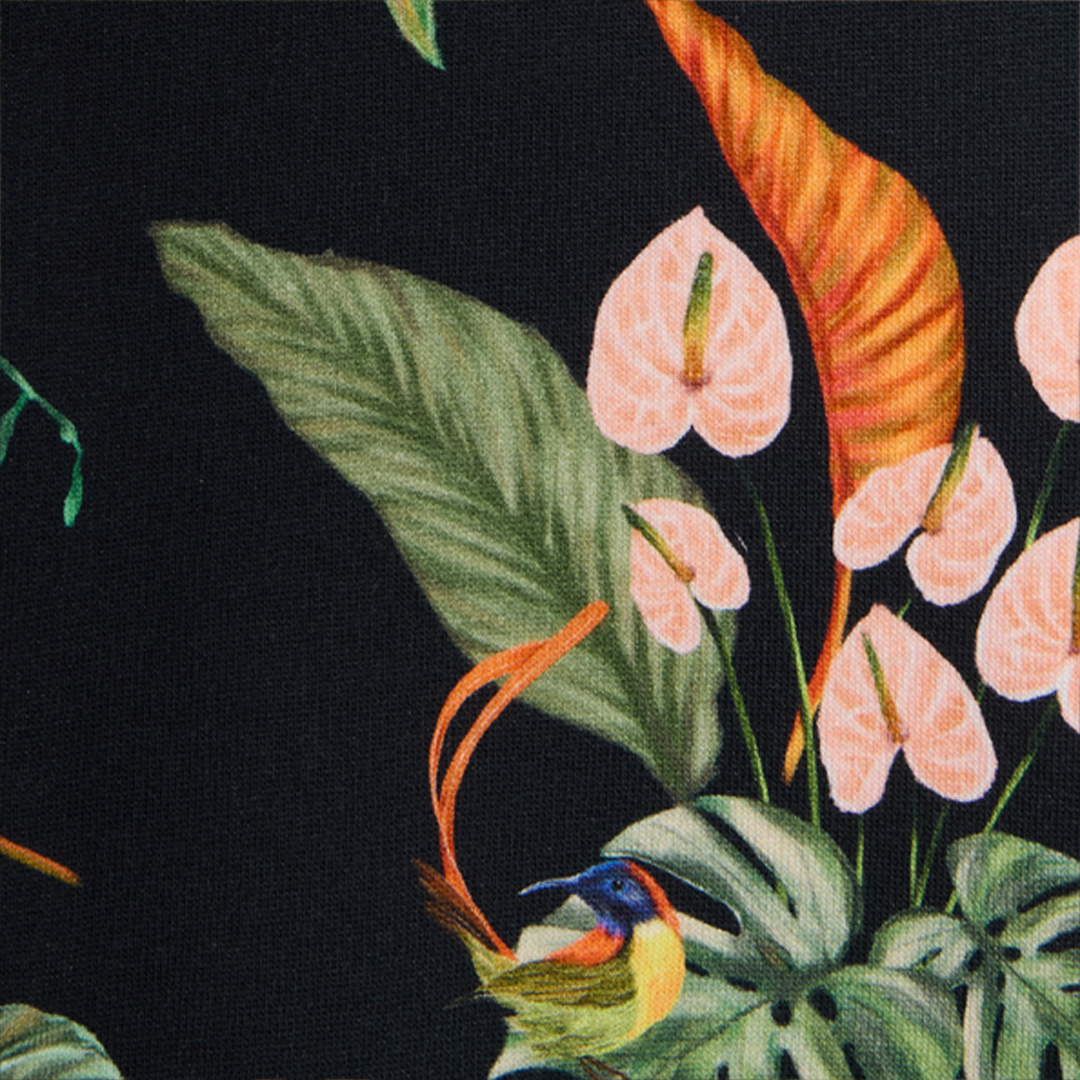 Roberto Cavalli Black Hoodie With Tropical Print In Multi