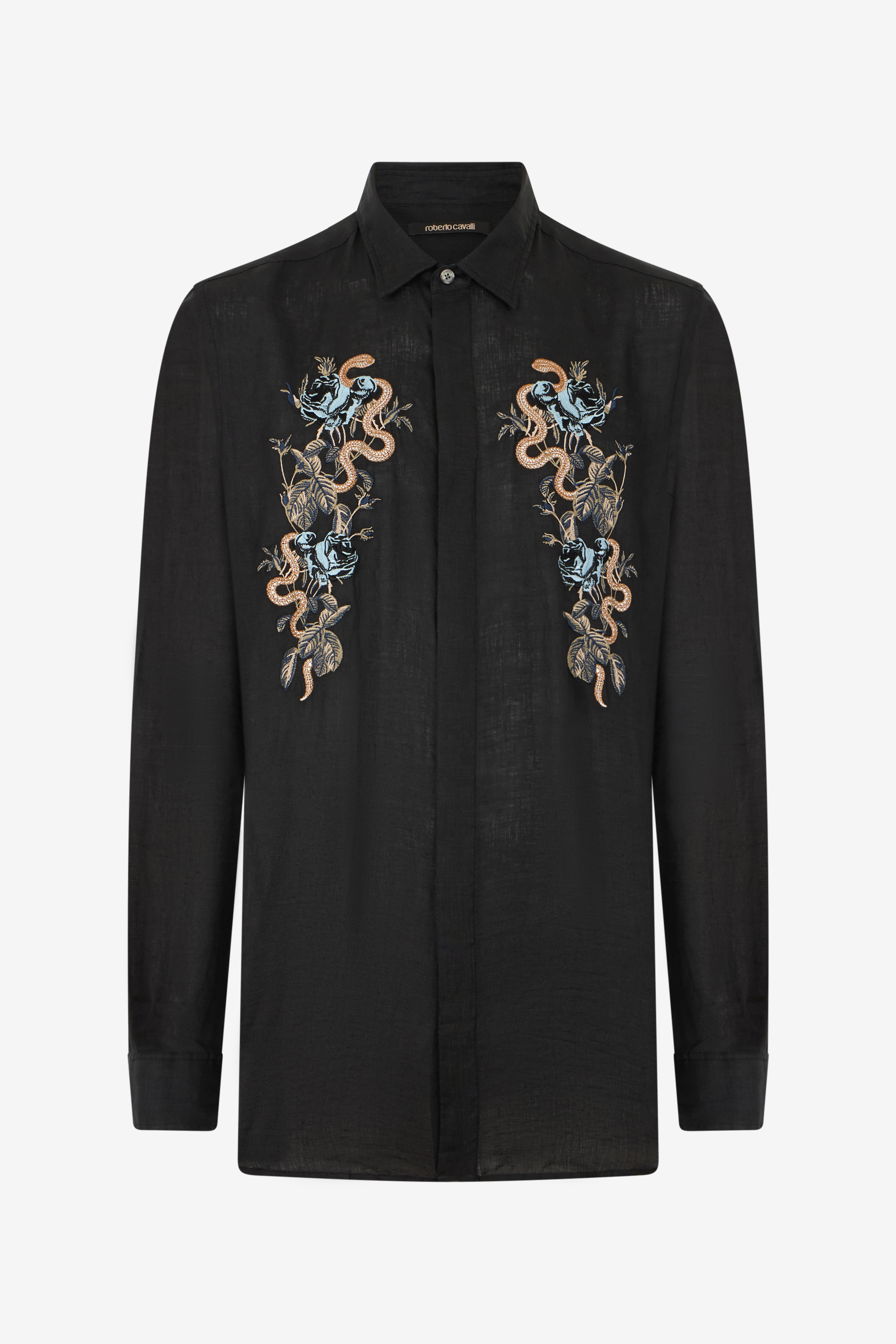 Roberto Cavalli Men's Black Embroidered Shirt - Ready To Wear