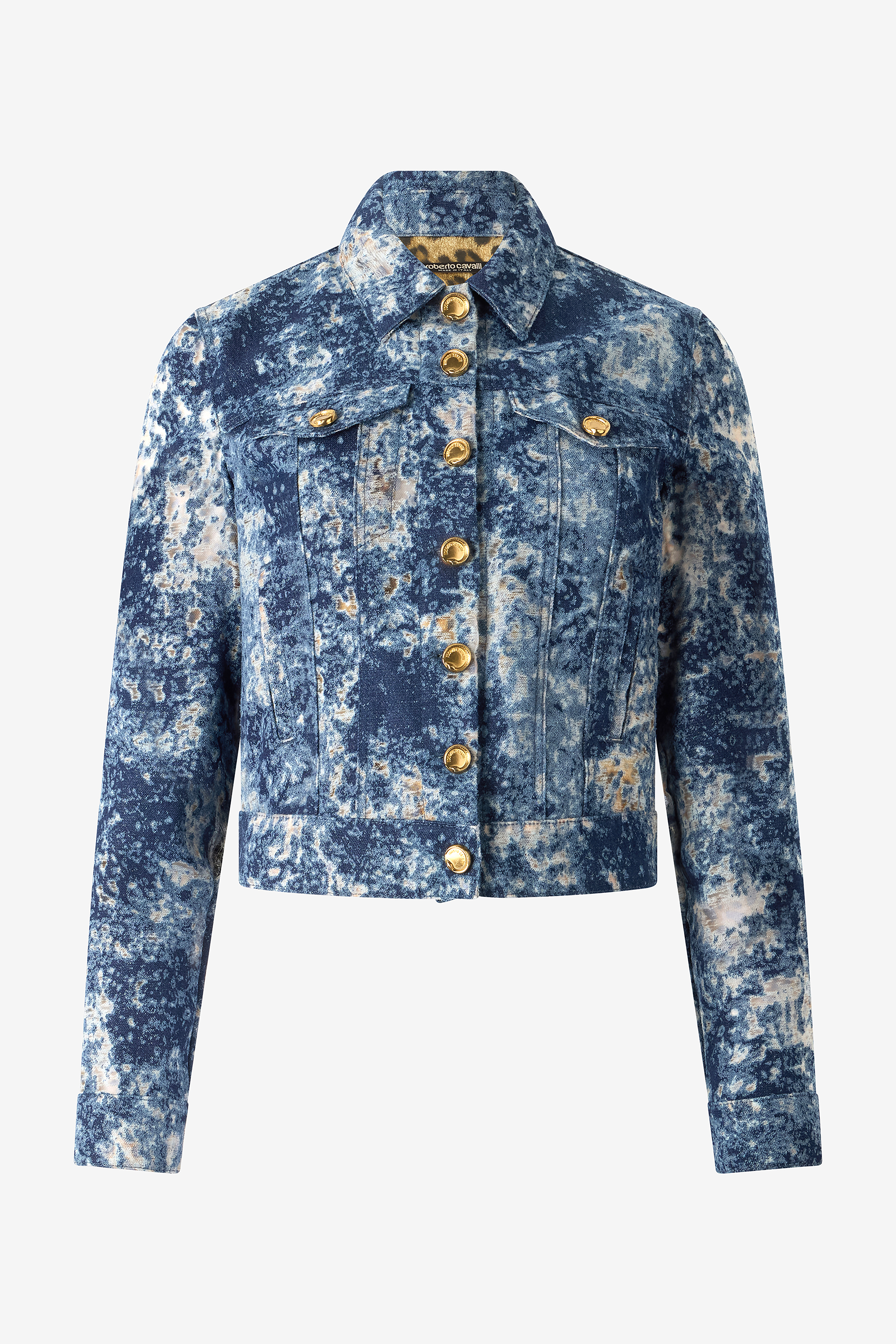 Roberto Cavalli Women's Denim Jacket With Discoloration - Blu Scuro