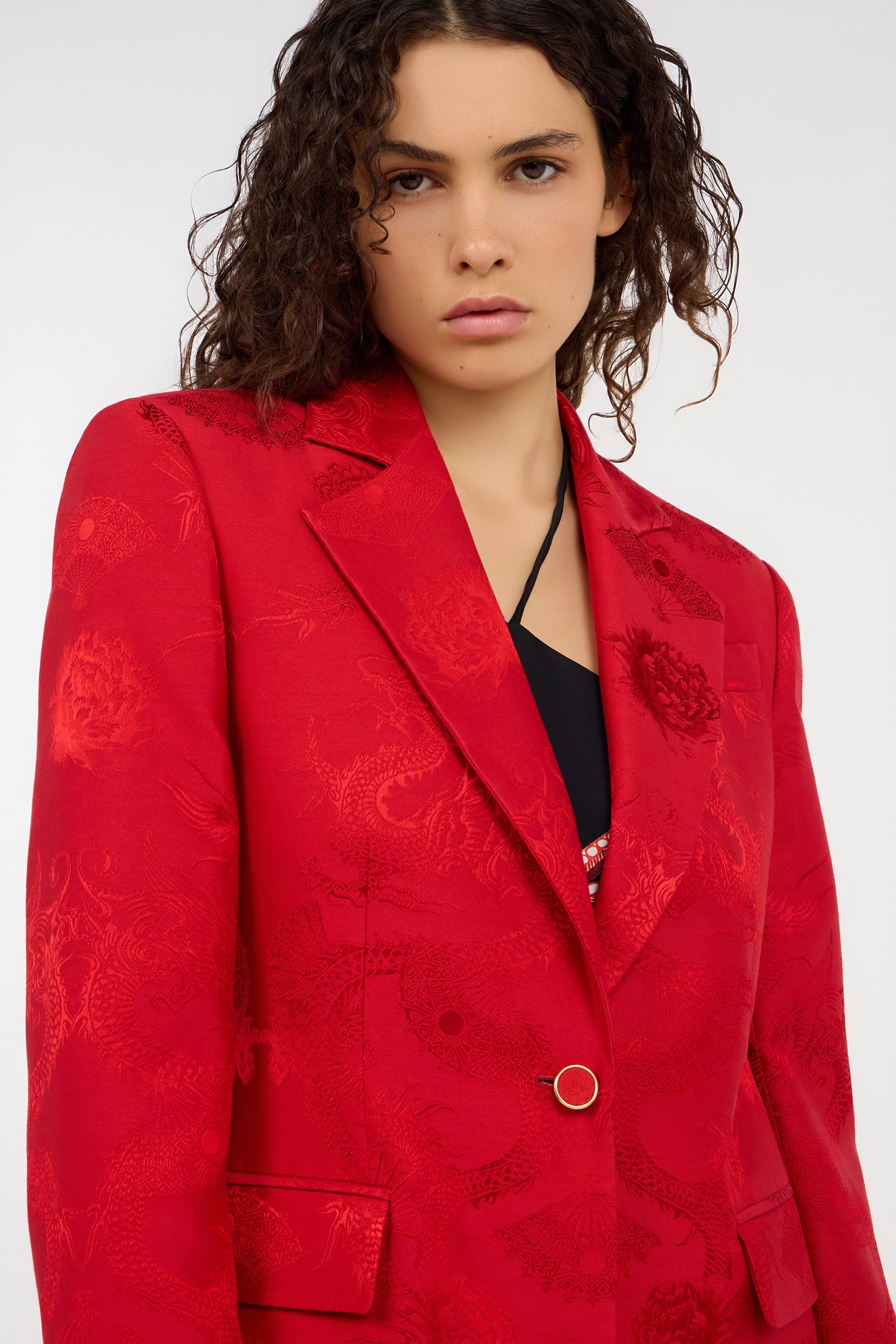 Roberto Cavalli Dark Red Jacket With Dragon Motif In Red