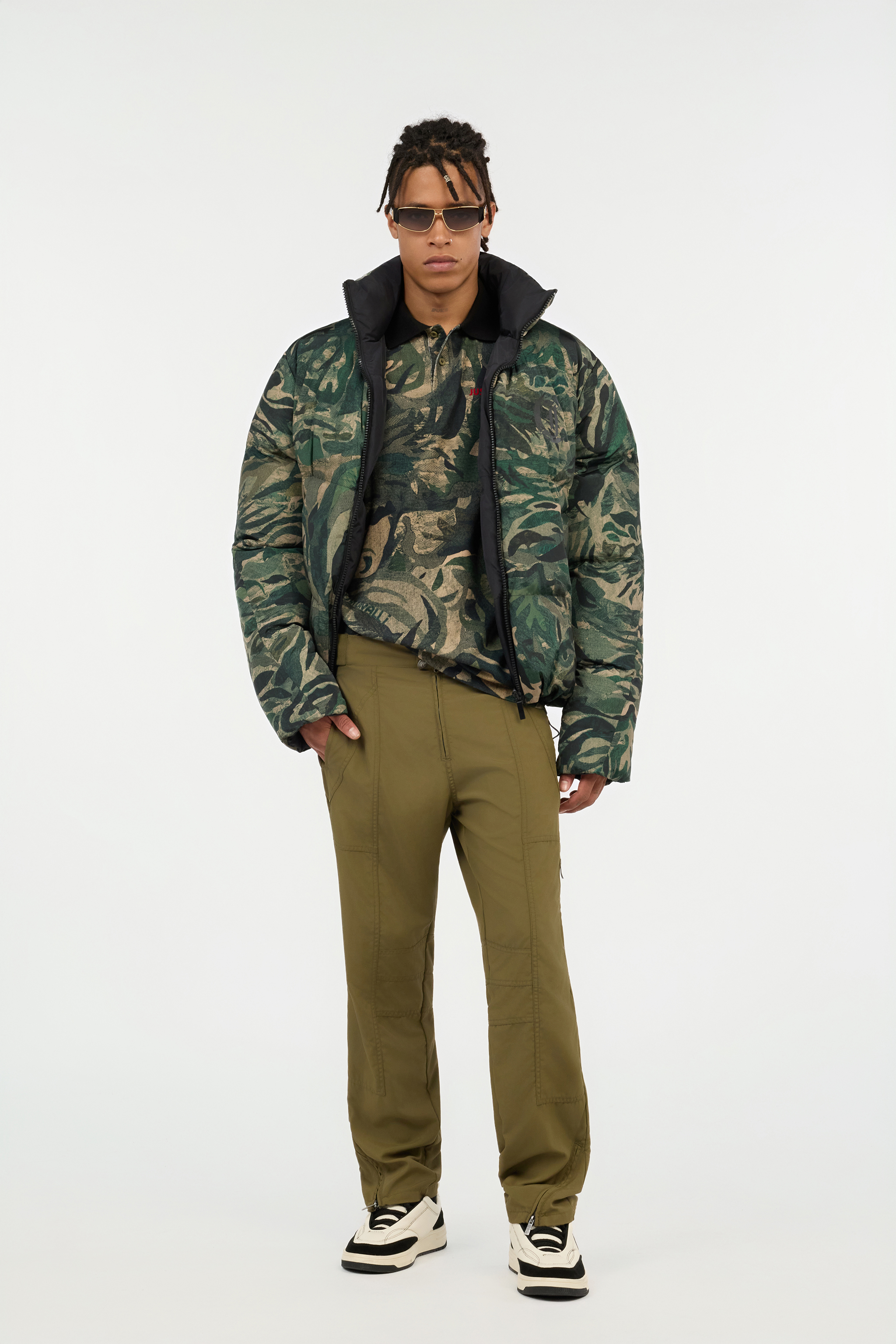 Roberto Cavalli Tiger Camu Print Polo In Gray