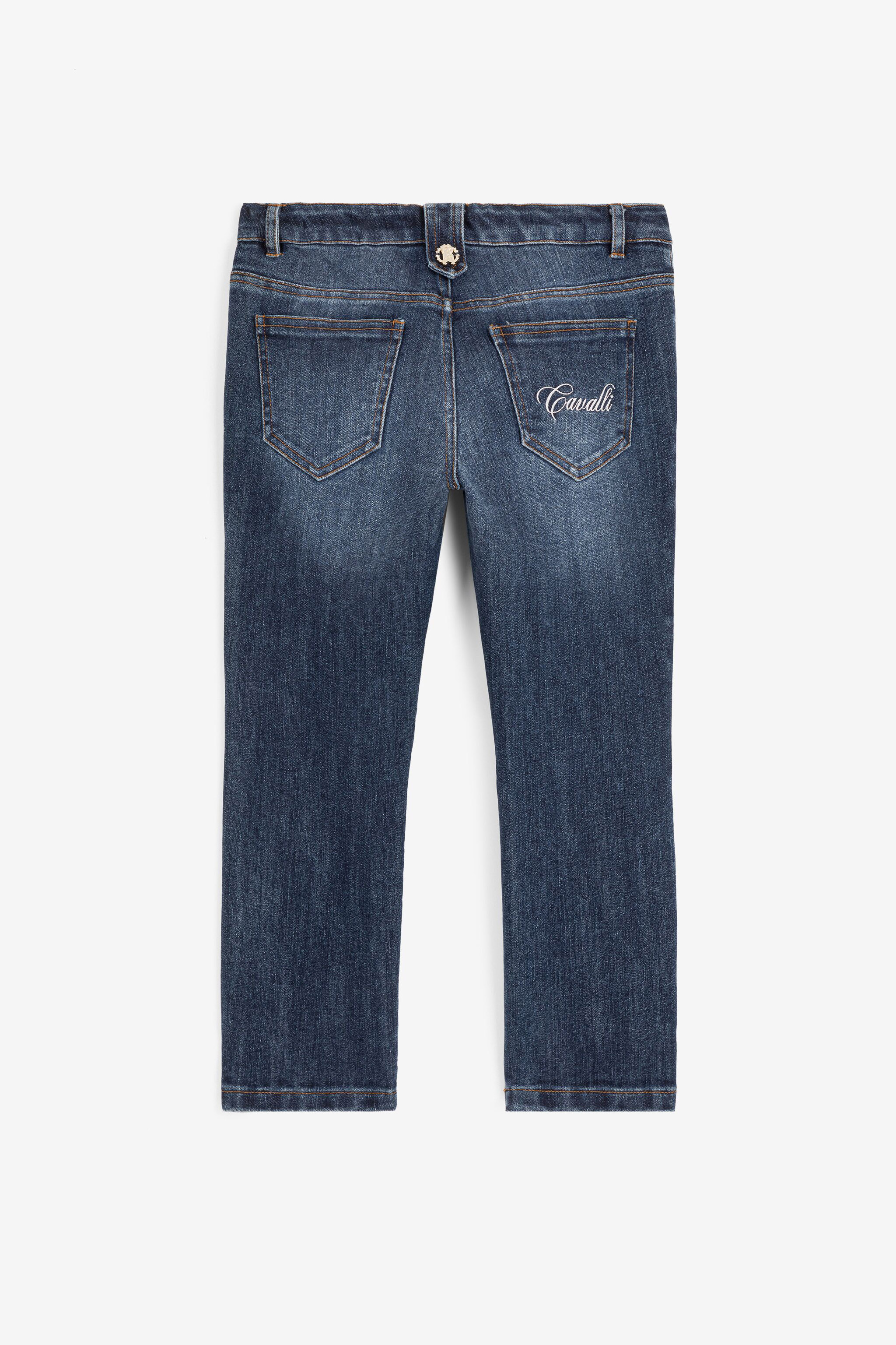 Roberto Cavalli Rc Monogram And Bird-embroidered Jeans In Dark Blue