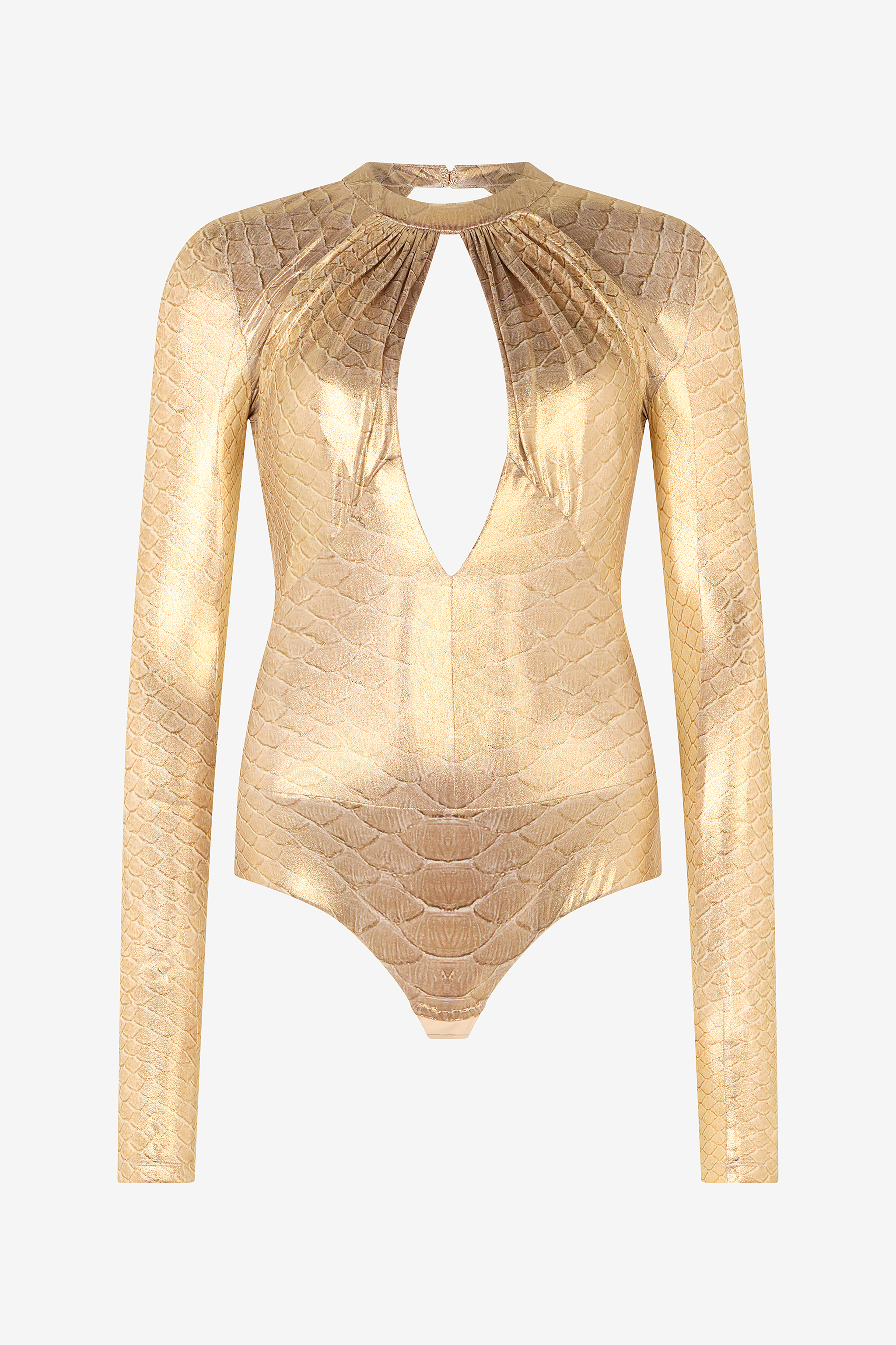 Roberto Cavalli Golden Beige Bodysuit with Serpentine Print