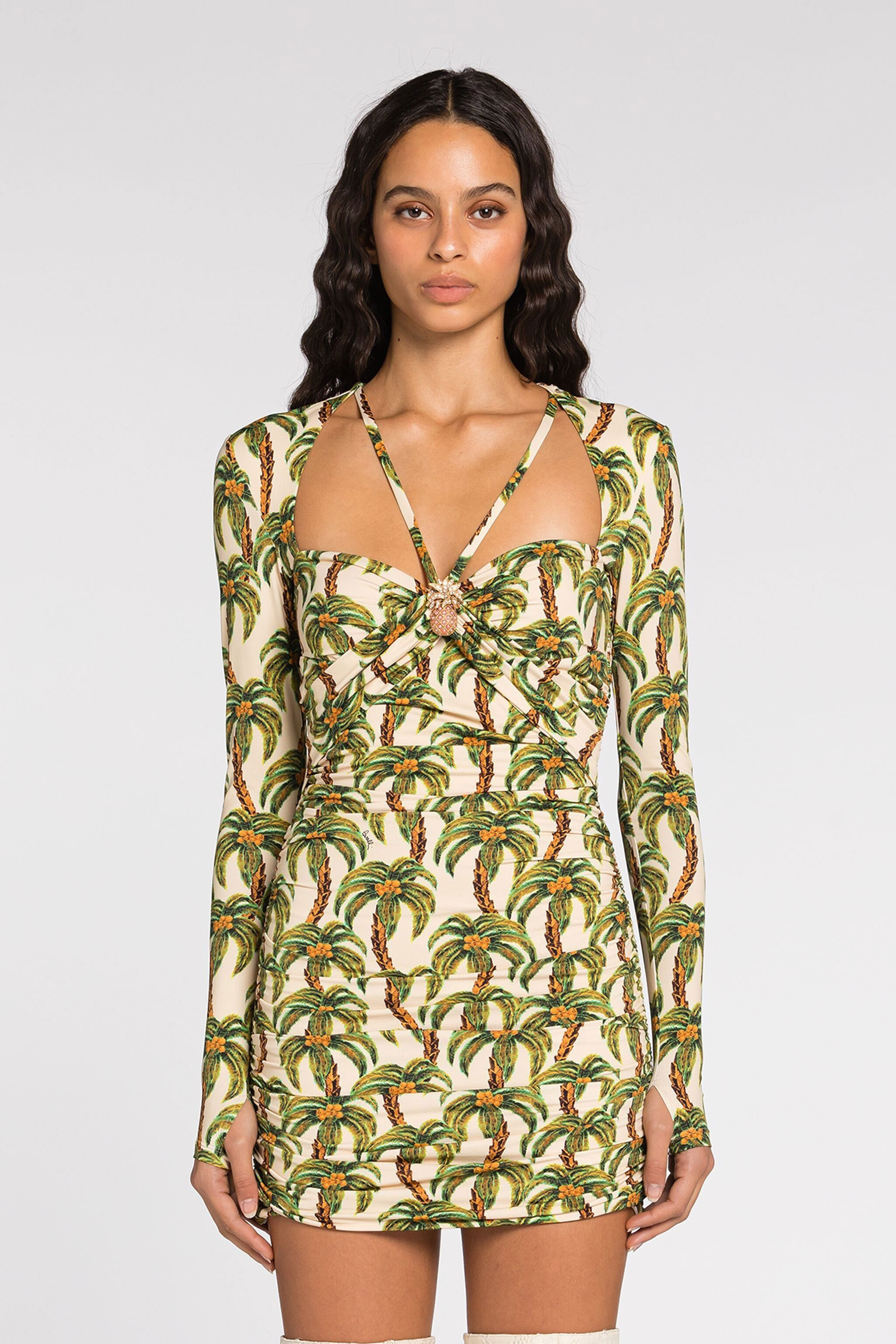 ROBERTO CAVALLI GERAFFTES KLEID MIT PALMEN-PRINT 