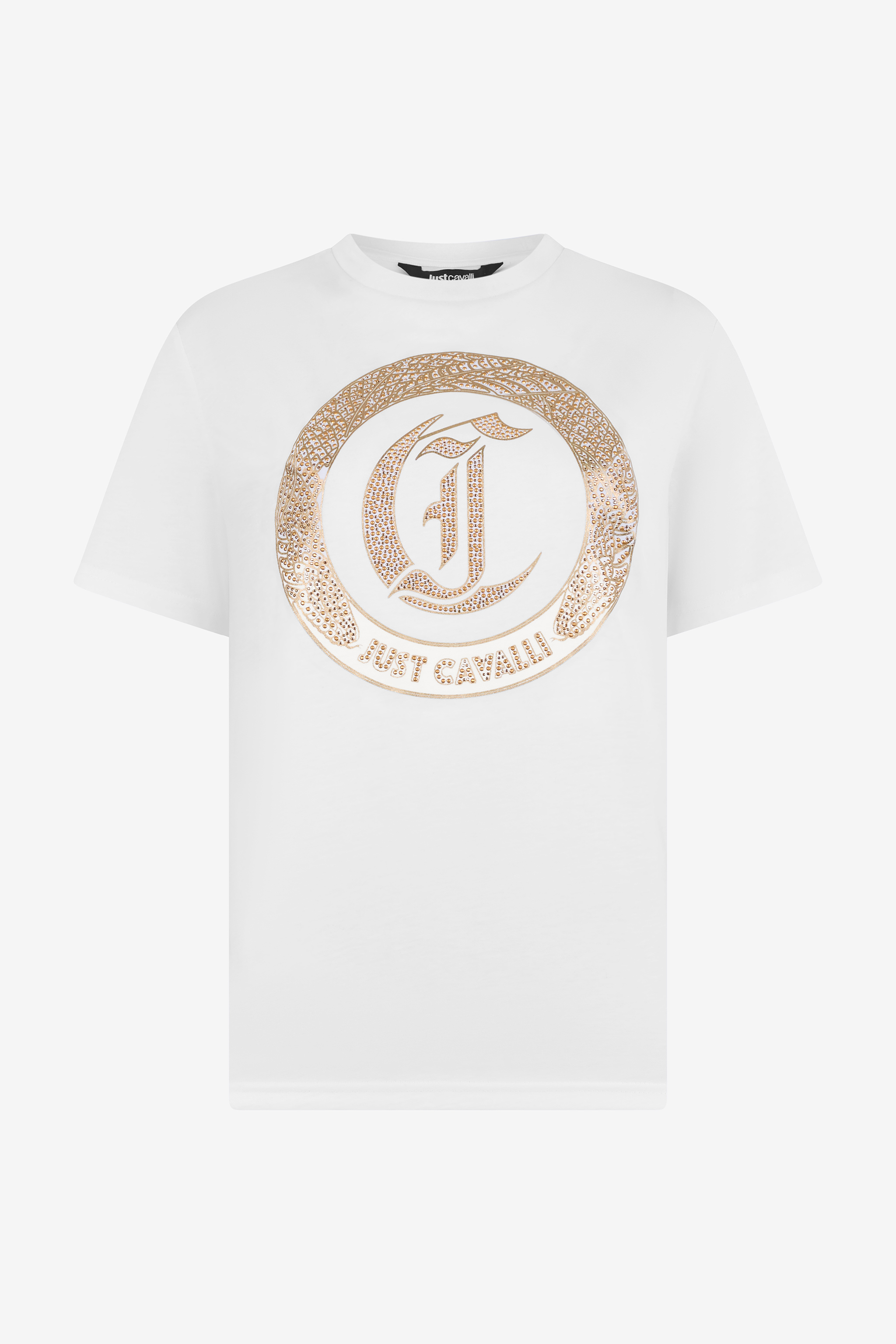 Roberto Cavalli White T-shirt With Logo And Studs In Multi
