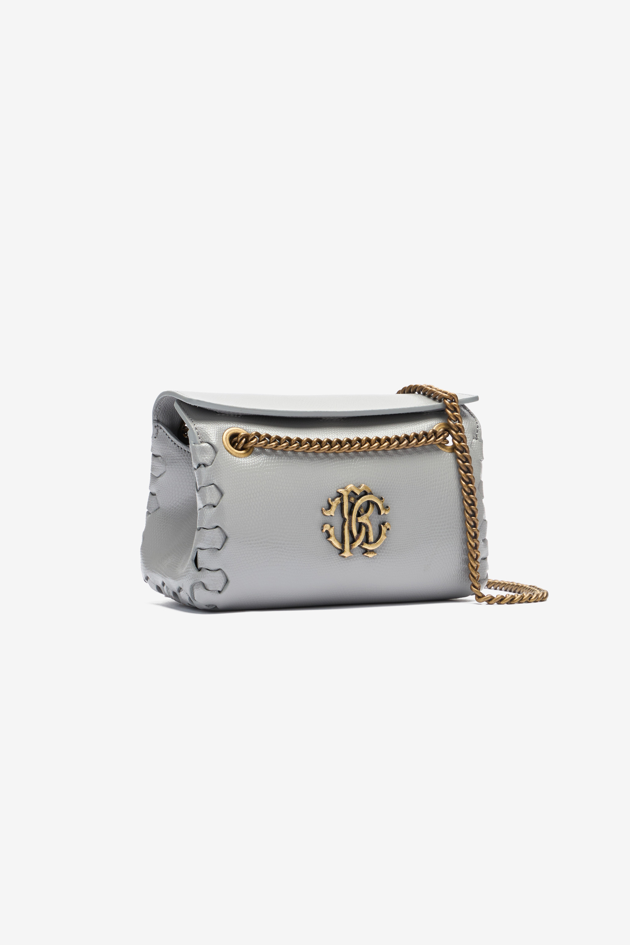 Shop Roberto Cavalli Schultertasche Mit Rc-logo In Gray