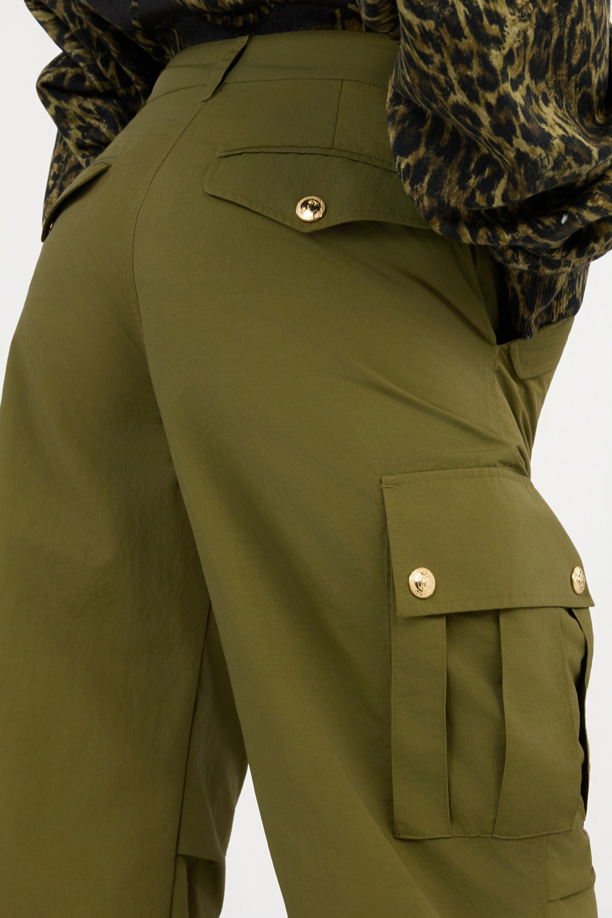 Roberto Cavalli Green Cargo Trousers With Gold Buttons