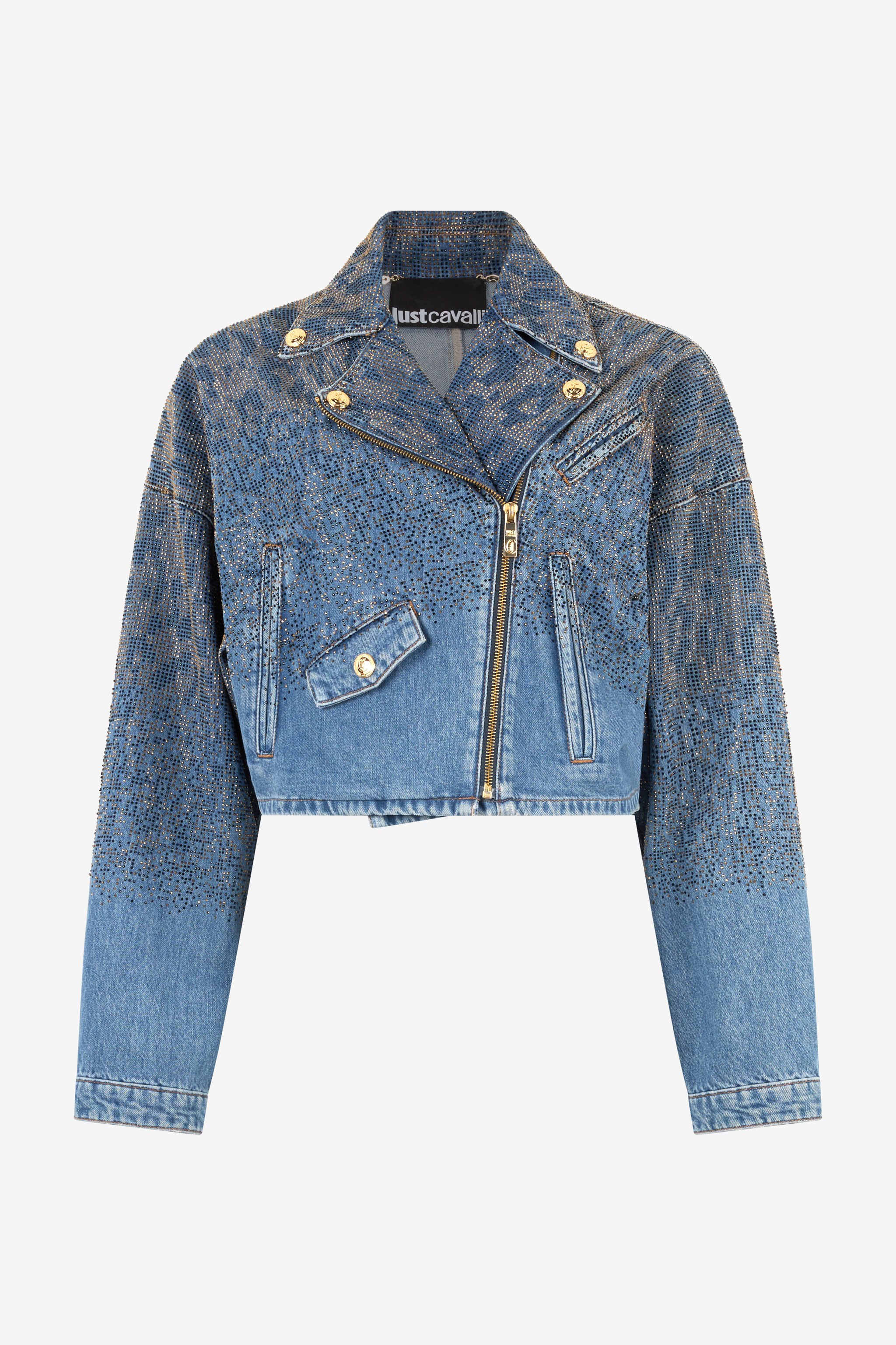 Cropped Denim Jacket With Rhinestones