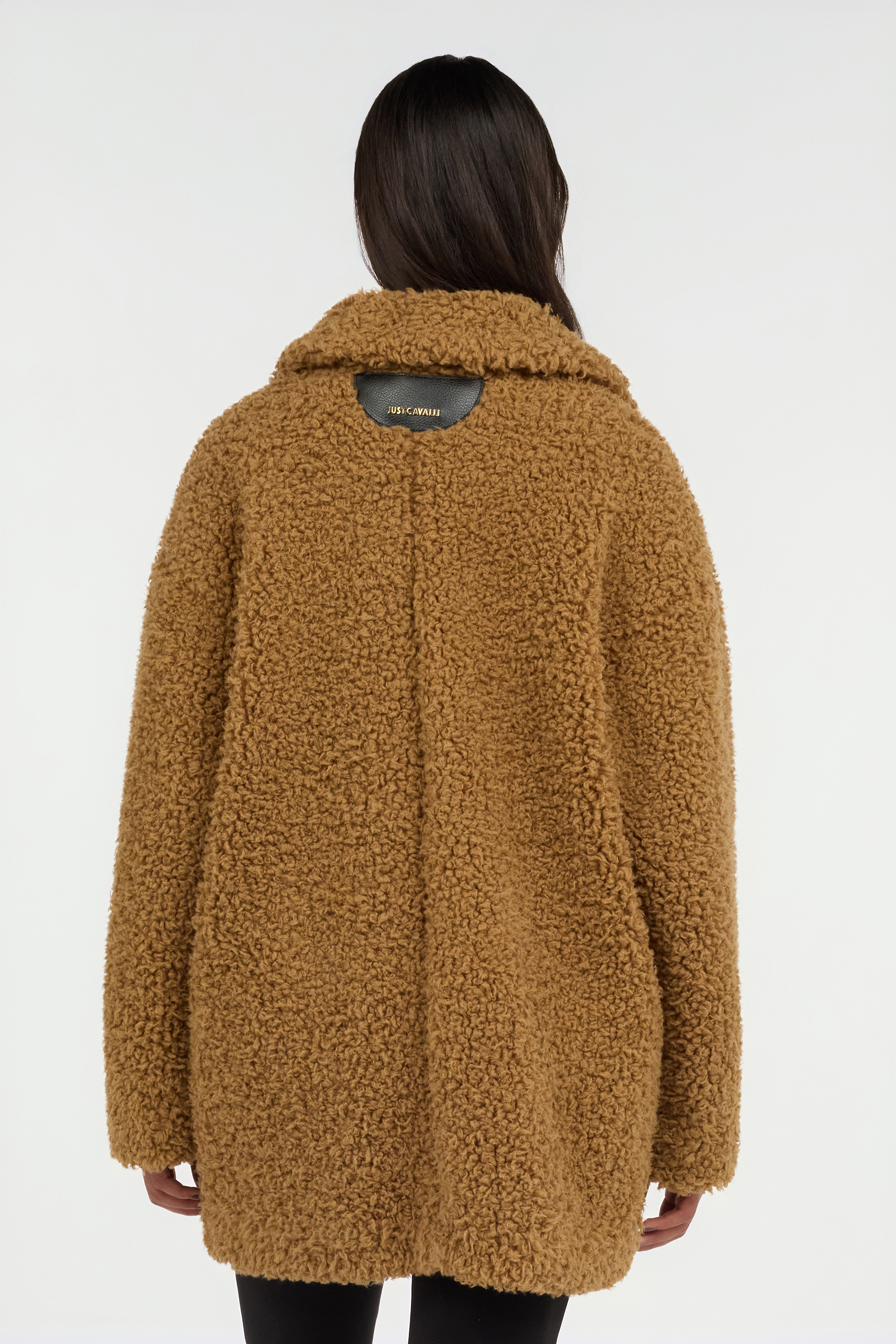 Roberto Cavalli Brown Teddy Coat With Leopard Lining In Sand