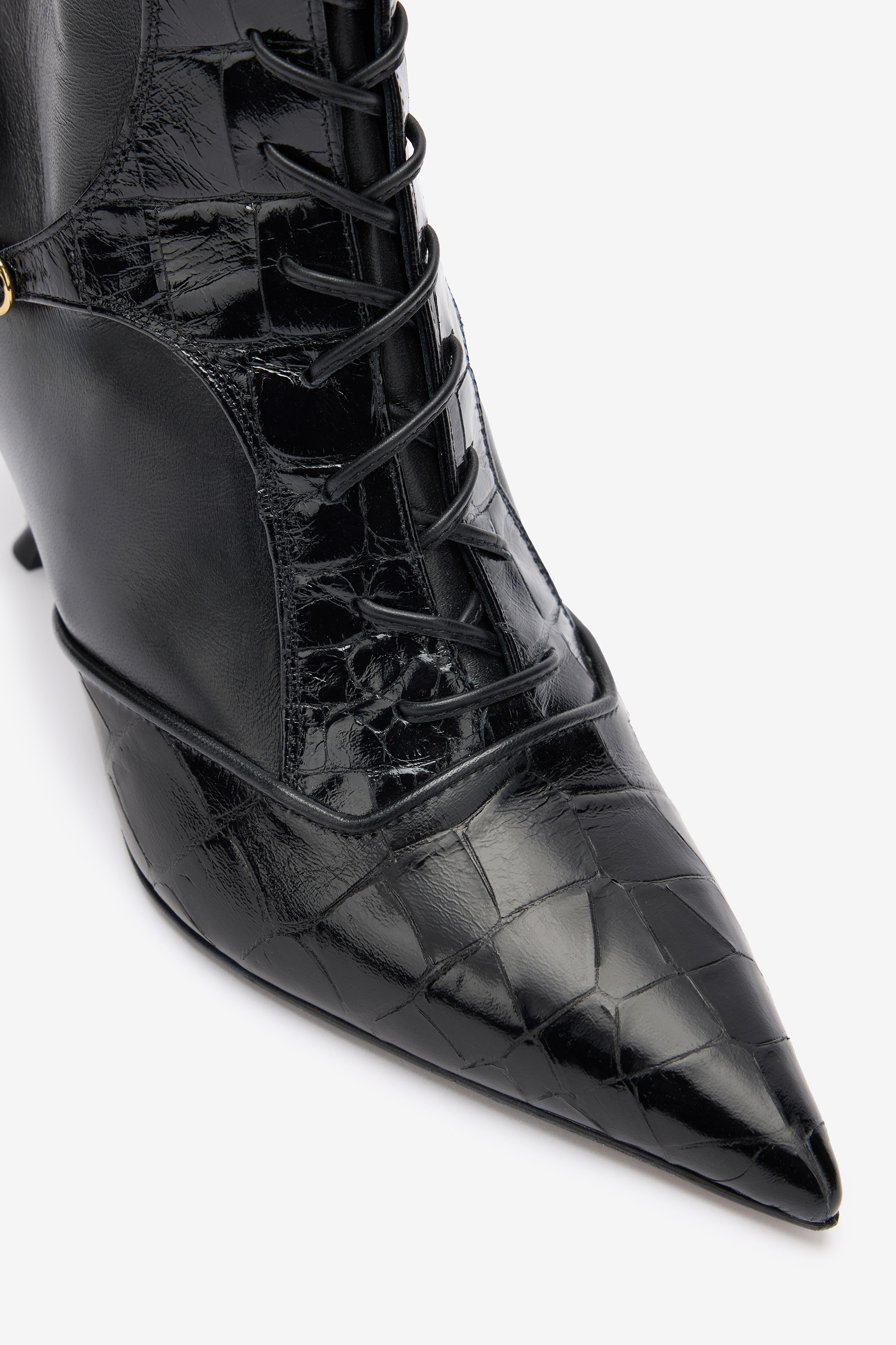 Roberto Cavalli Crocodile-effect Lace-up Ankle Boots In Black