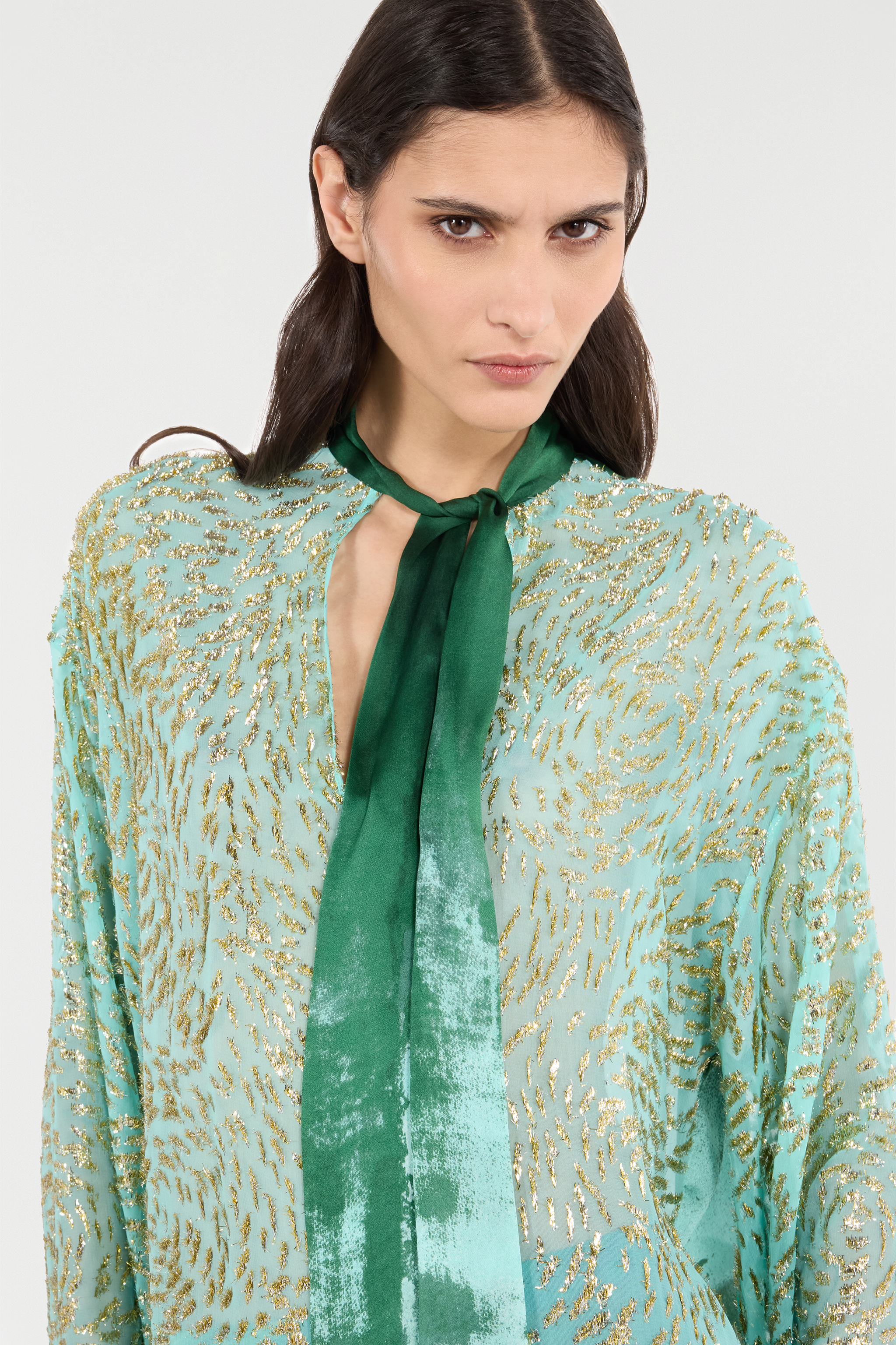 Shop Roberto Cavalli Silk Blend Blouse With Shimmering Pattern
