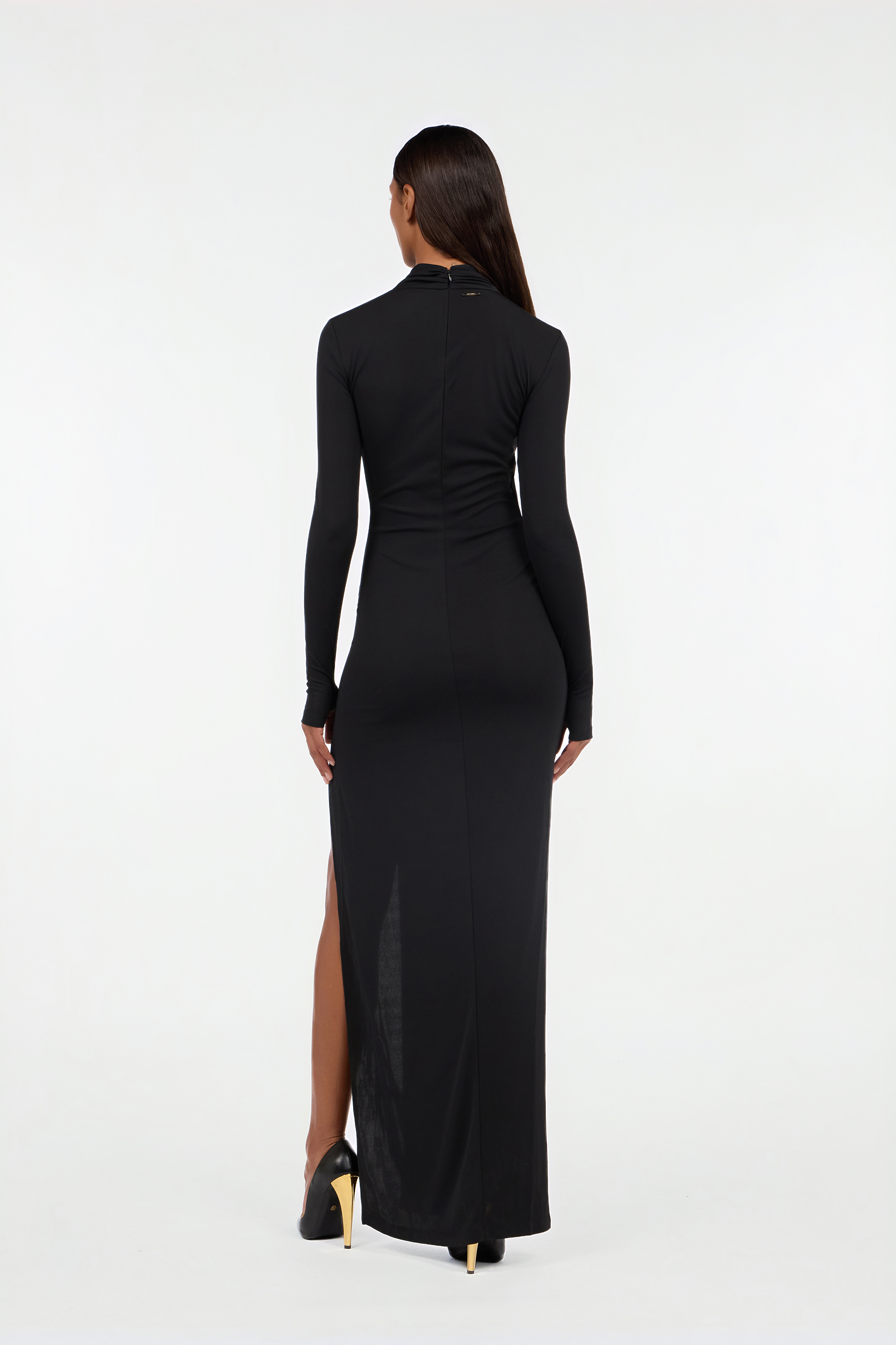 Long black dress with cut-out and slit