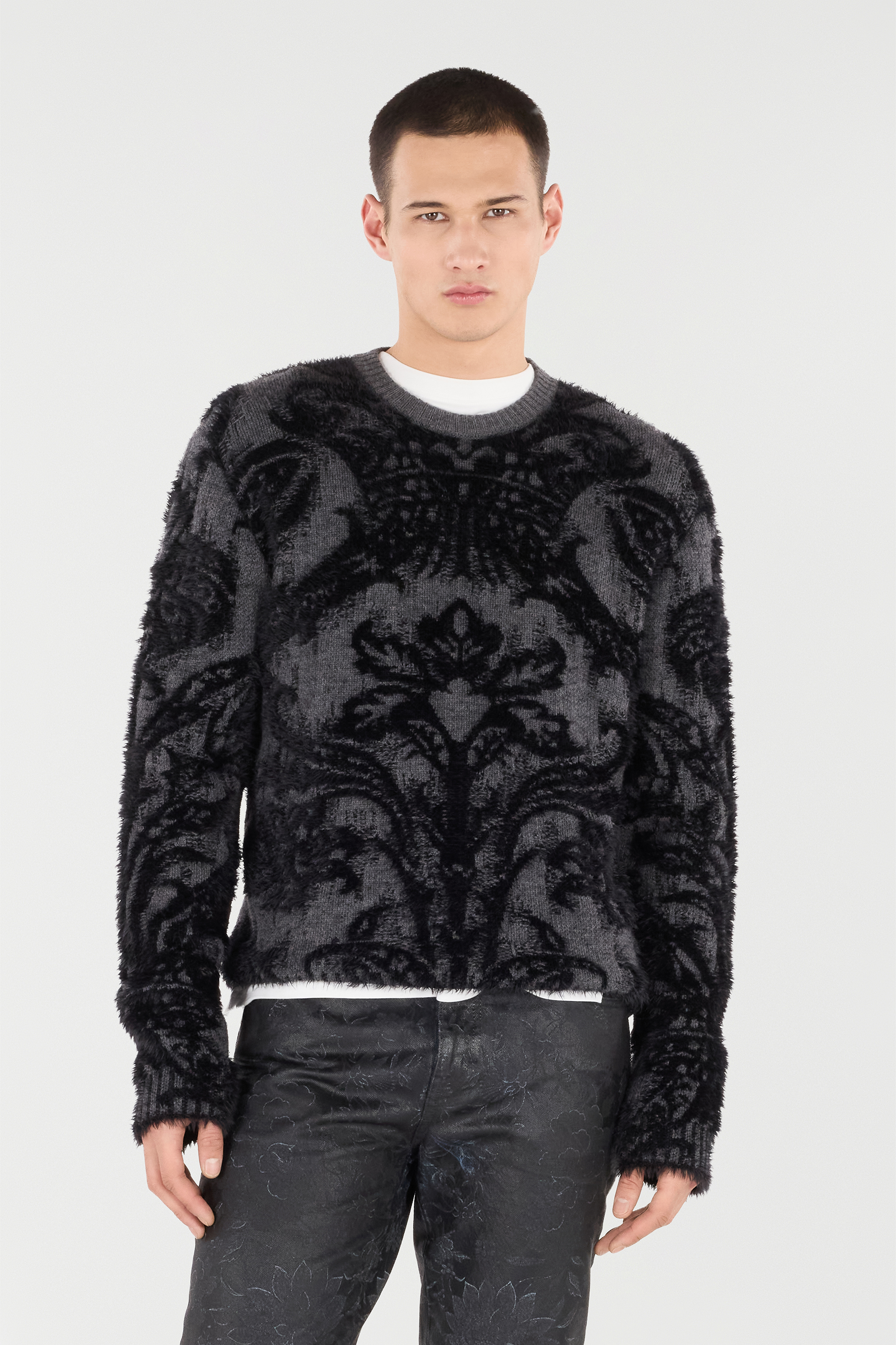 Sweater With Plush Brocade Pattern