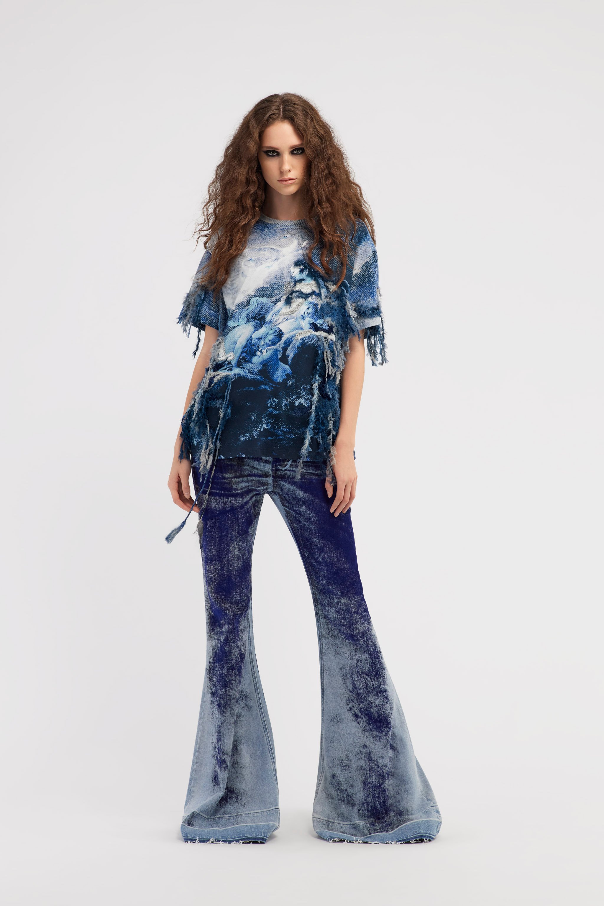ROBERTO CAVALLI T-SHIRT MIT DENIM WILD LEDA-DRUCK