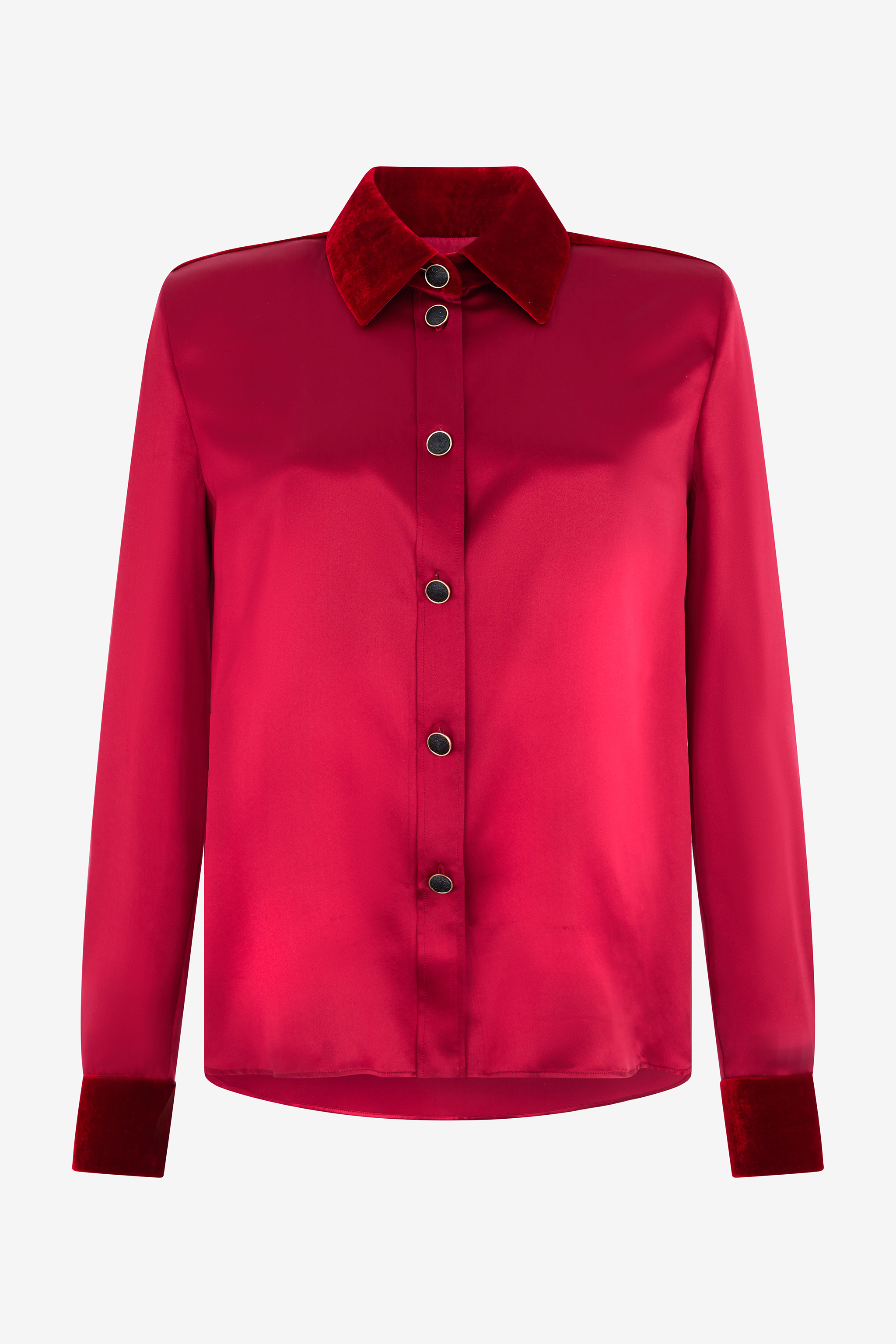 Roberto Cavalli Women's Dark/Red Silk Shirt With Velvet Inserts