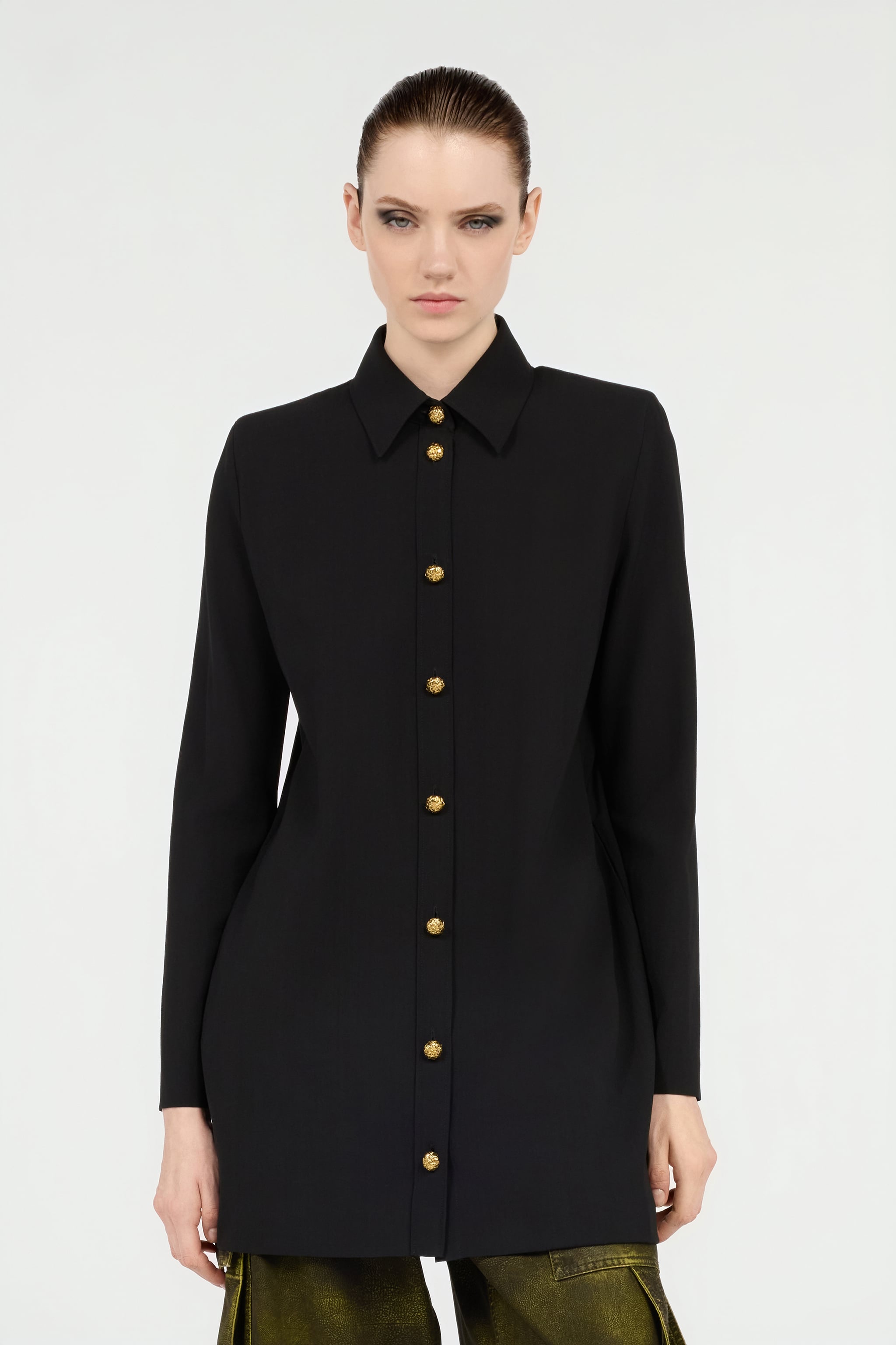 CLASS Roberto Cavalli 長袖トップス Long Black Wool-Blend Shirt in Black for Women | Roberto Cavalli®