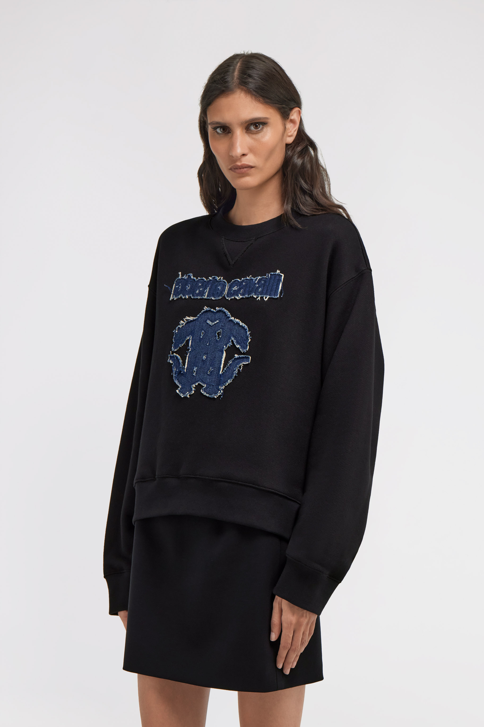 Roberto Cavalli Sweatshirt With Embroidered Logo In Black
