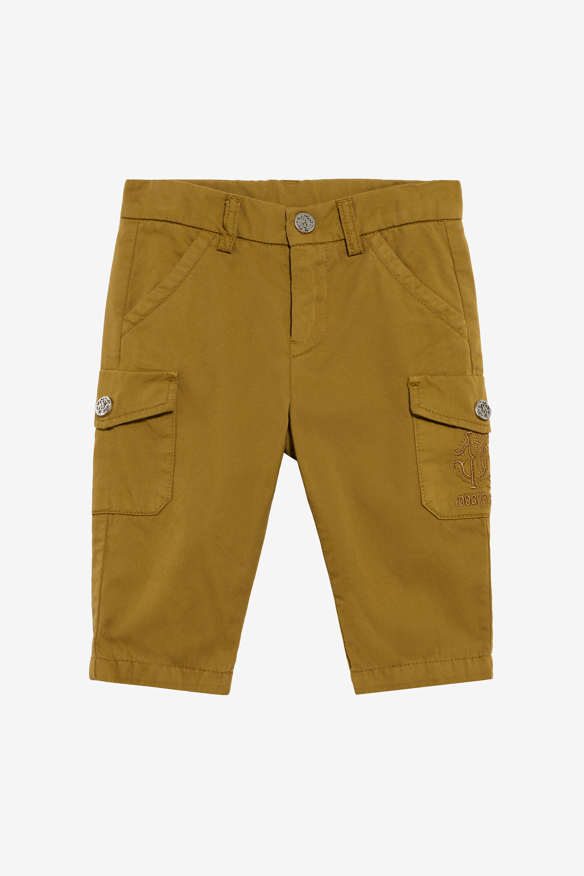 Roberto Cavalli Boys Ochre Cotton Cargo Bermuda With Monogram - Ready To Wear Khaky