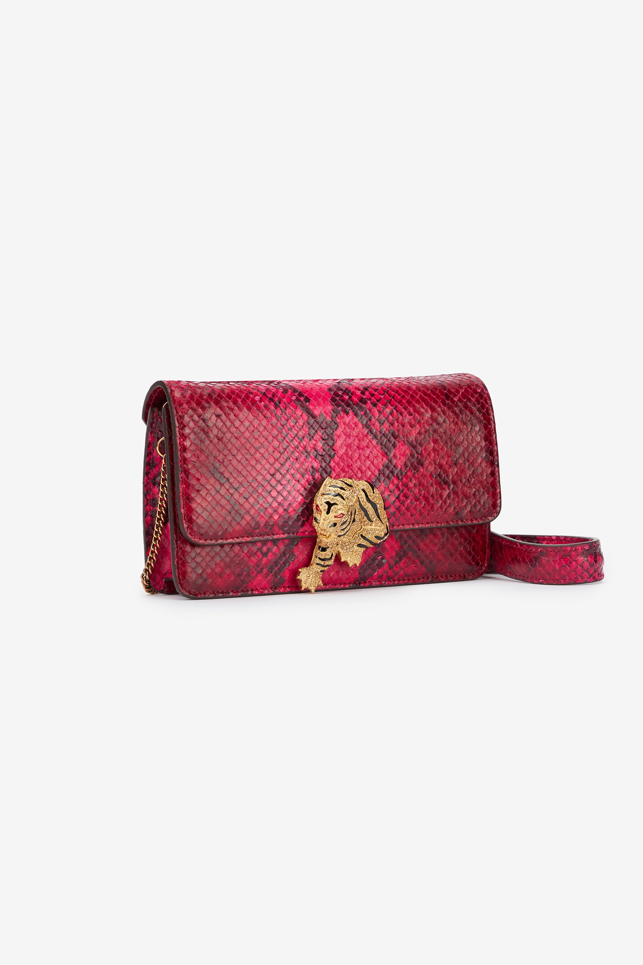 Roberto Cavalli Python And Tiger-print Bag In Fuchsia