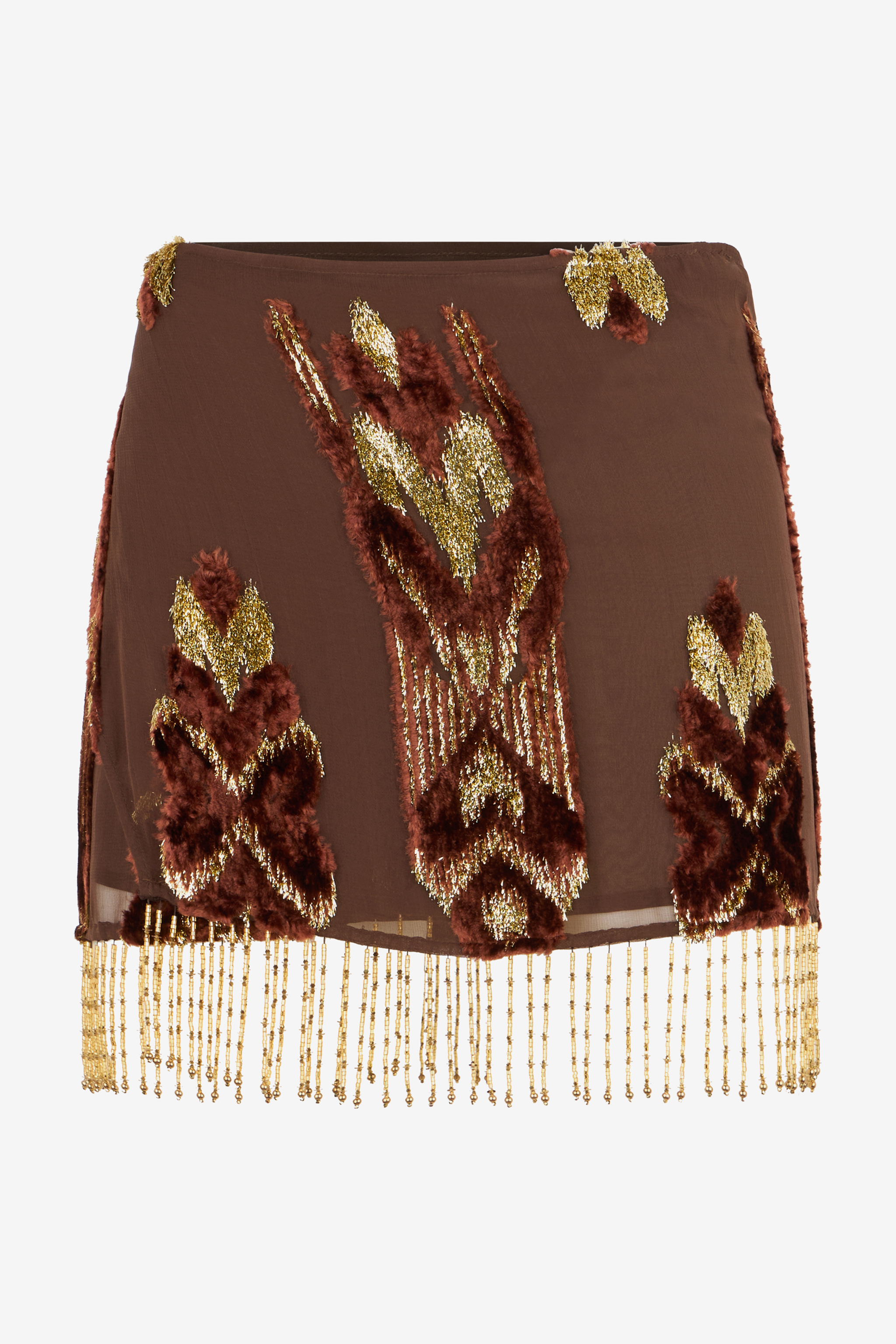 Roberto Cavalli Women's Brown Mini Skirt With Fil Coupé Details And Fringes - Mini Skirts Chocolate
