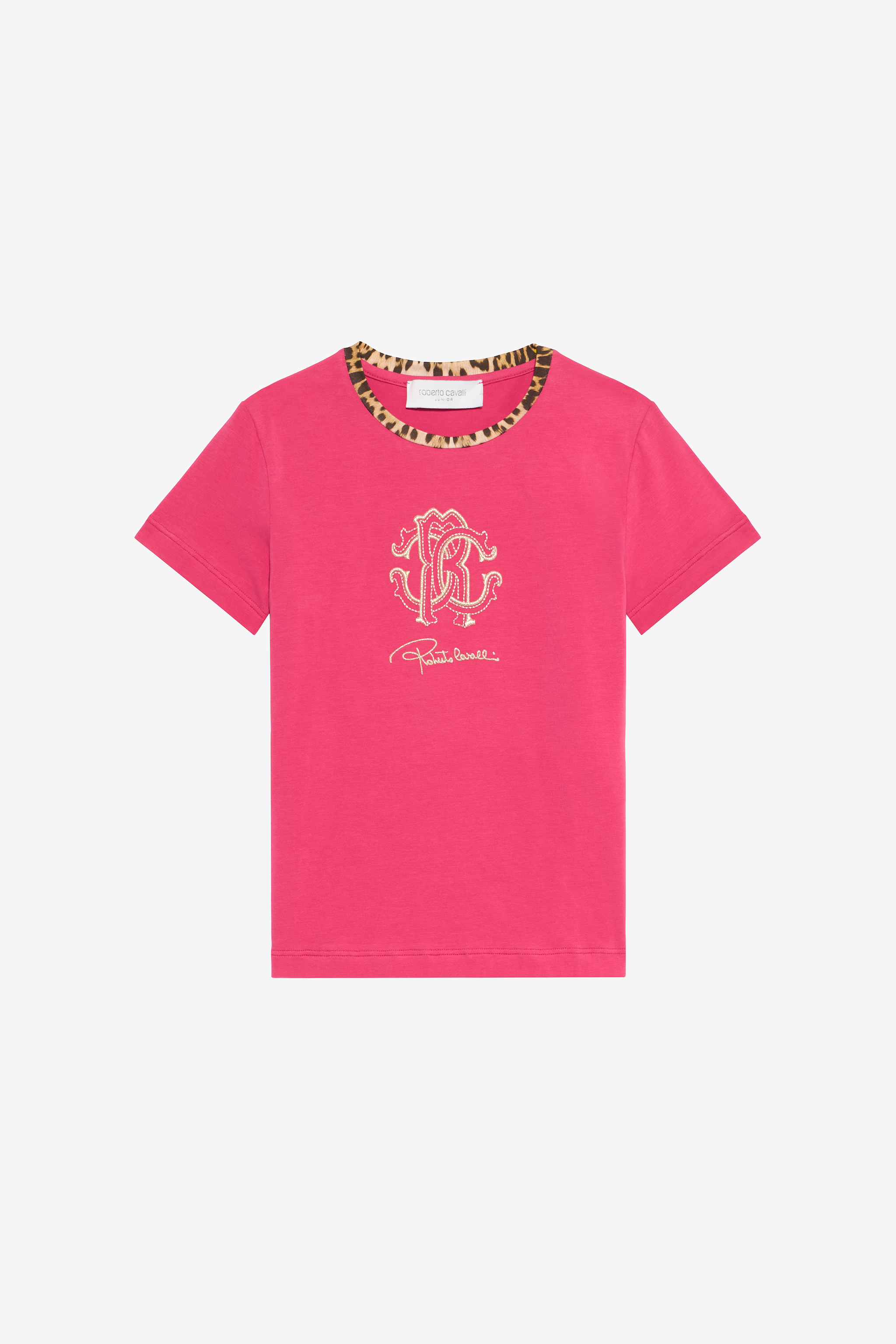Roberto Cavalli Girls Cotton Logo T-Shirt - T-Shirts Fuxia Bouganville