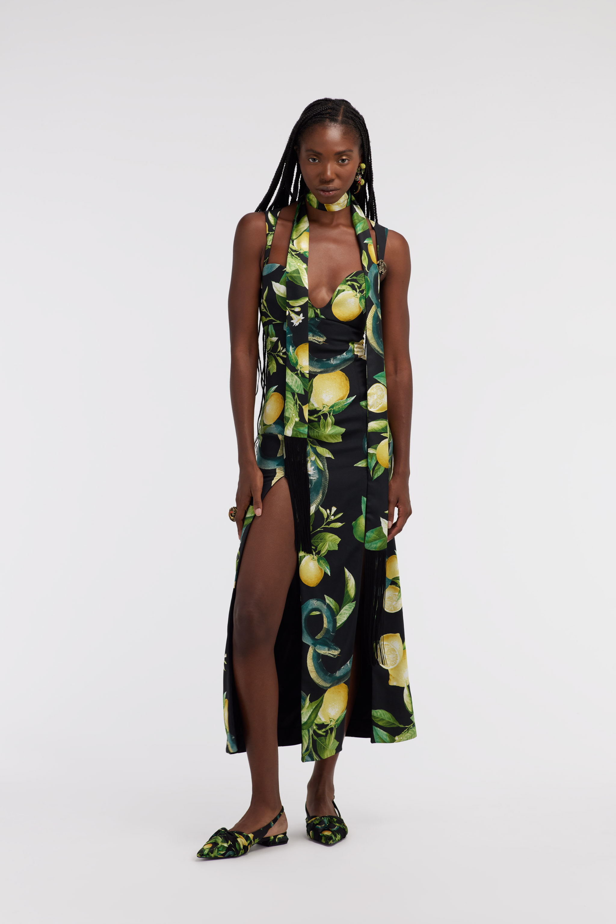 ROBERTO CAVALLI MIDI DRESS WITH LEMON PRINT