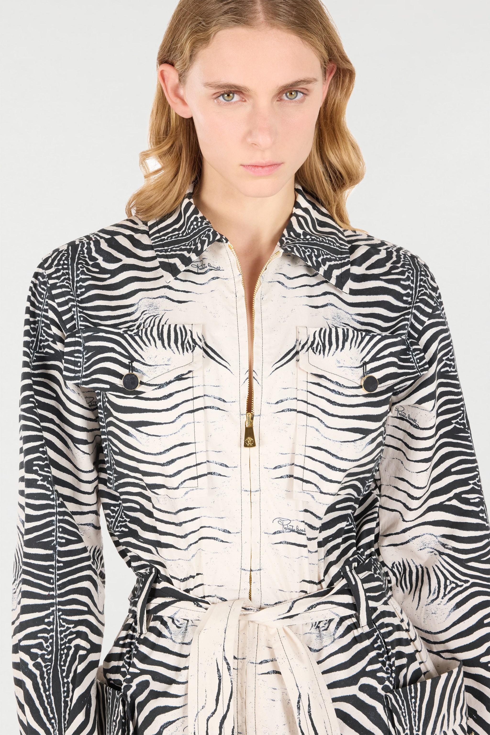 Roberto Cavalli Zebra-print Jumpsuit In Black/white