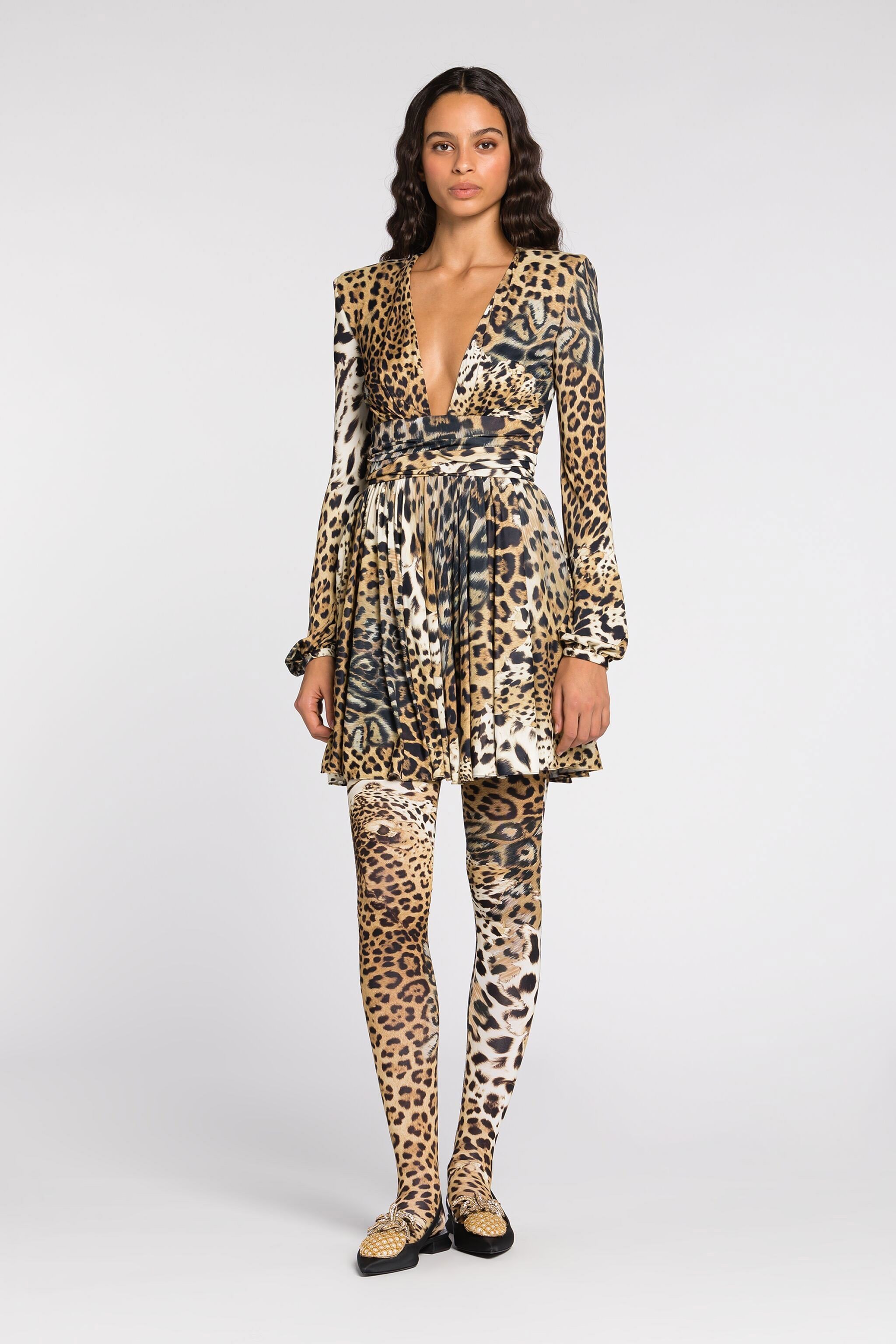 ROBERTO CAVALLI PLISSIERTES MINIKLEID MIT JAGUAR-PRINT