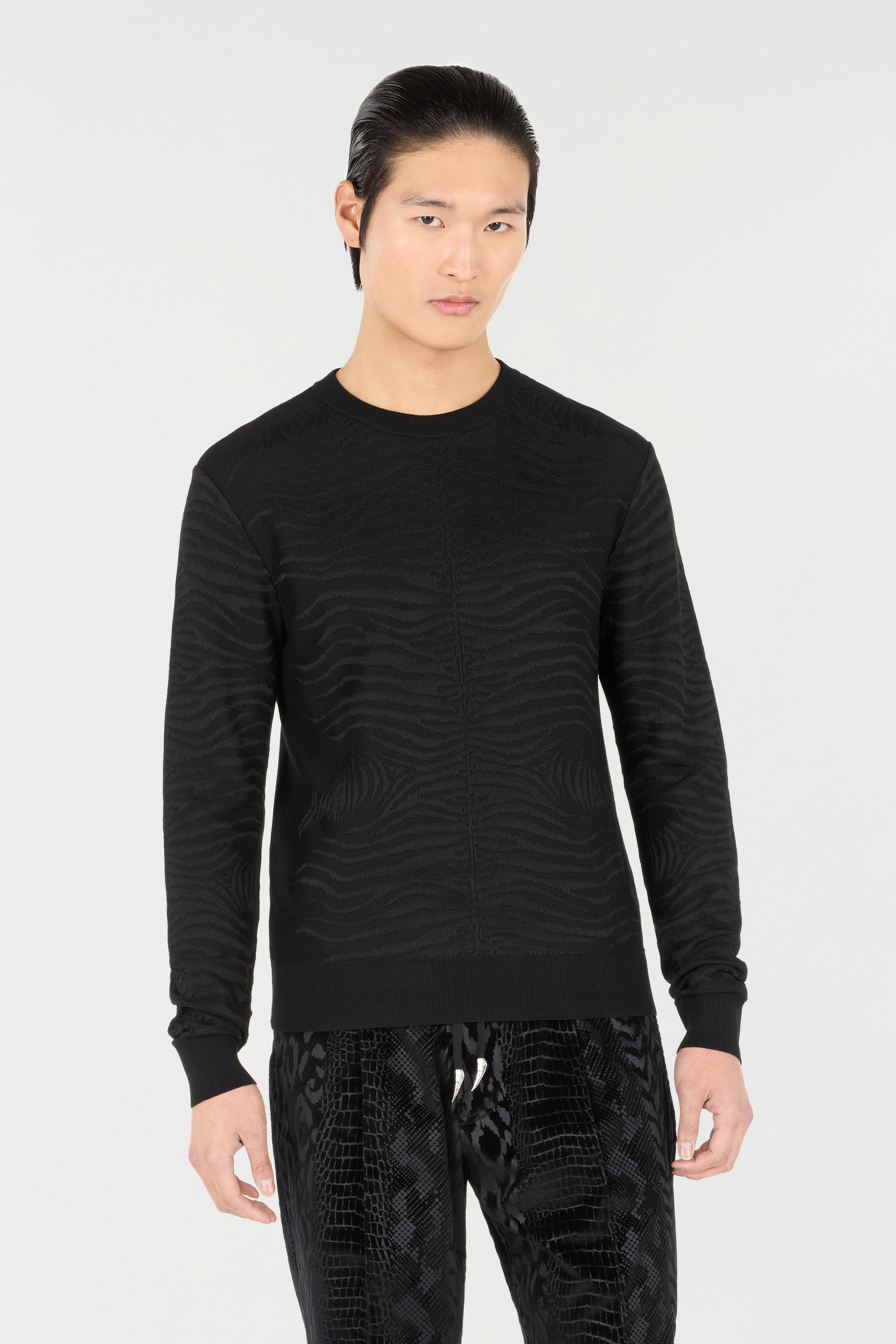 Roberto Cavalli Sweater With Zebra Pattern In Black