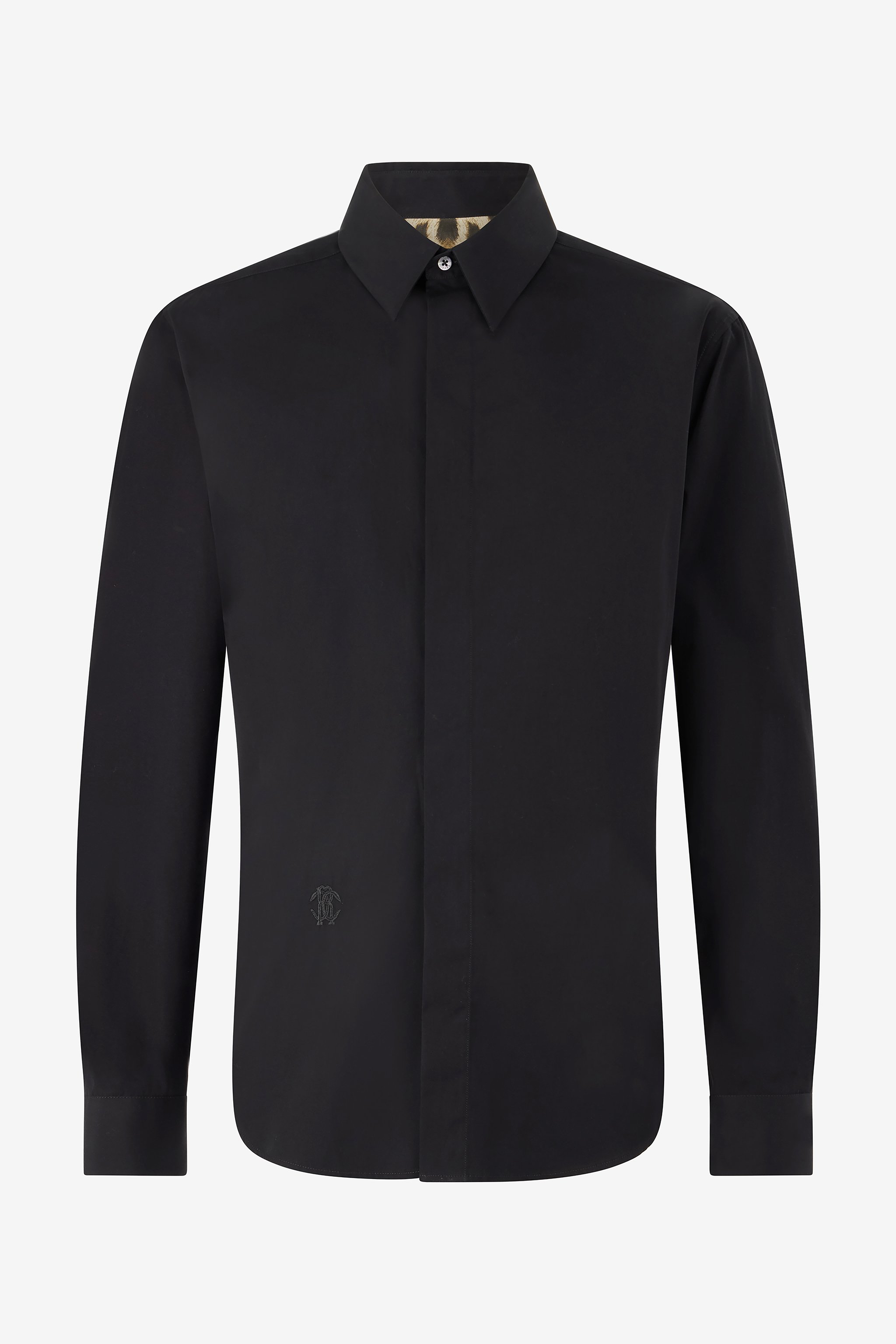 Roberto Cavalli Cotton Shirt With Embroidery In Black