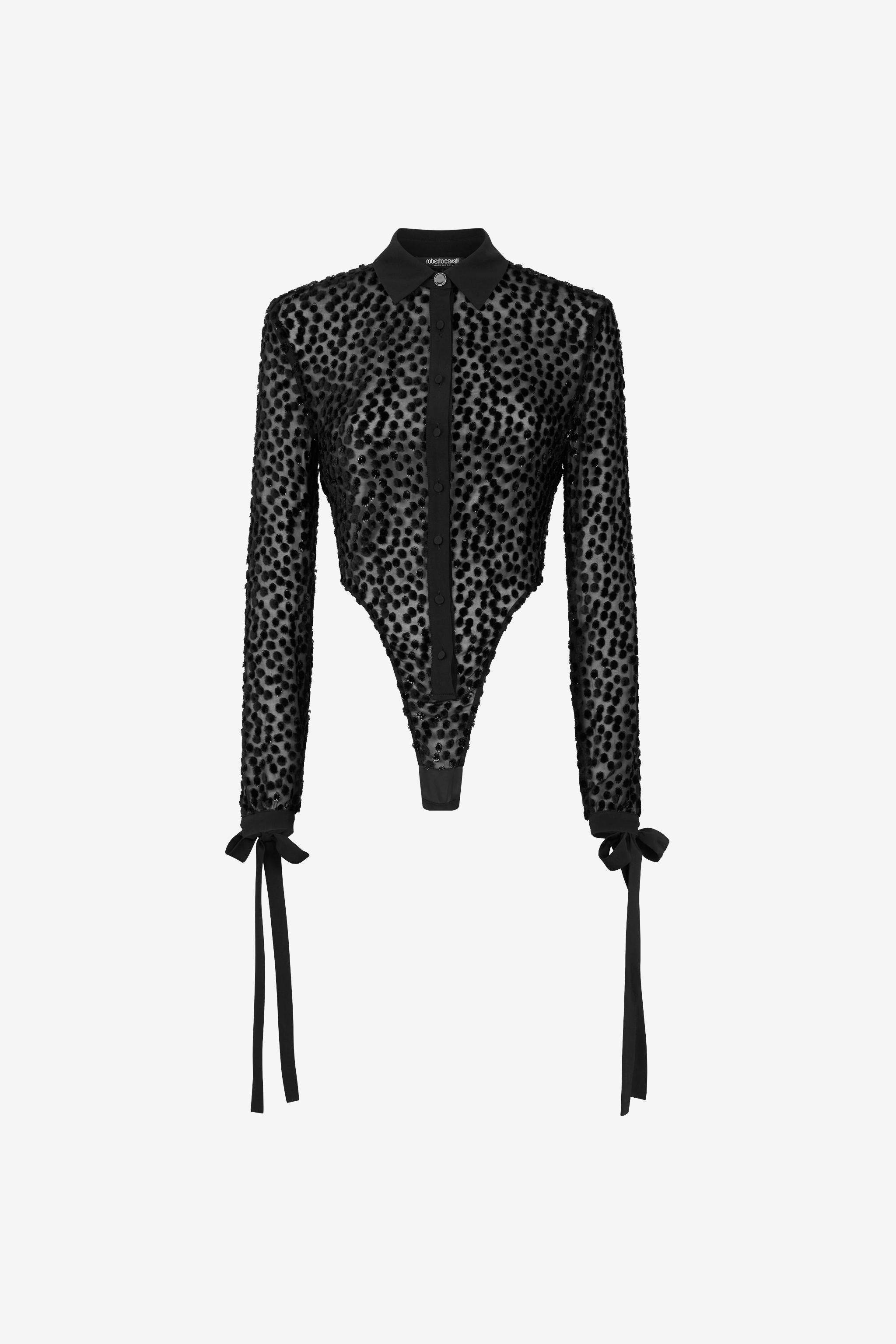 Roberto Cavalli Women's Black Polka-Dot Shirt-Style Bodysuit - Ready To Wear