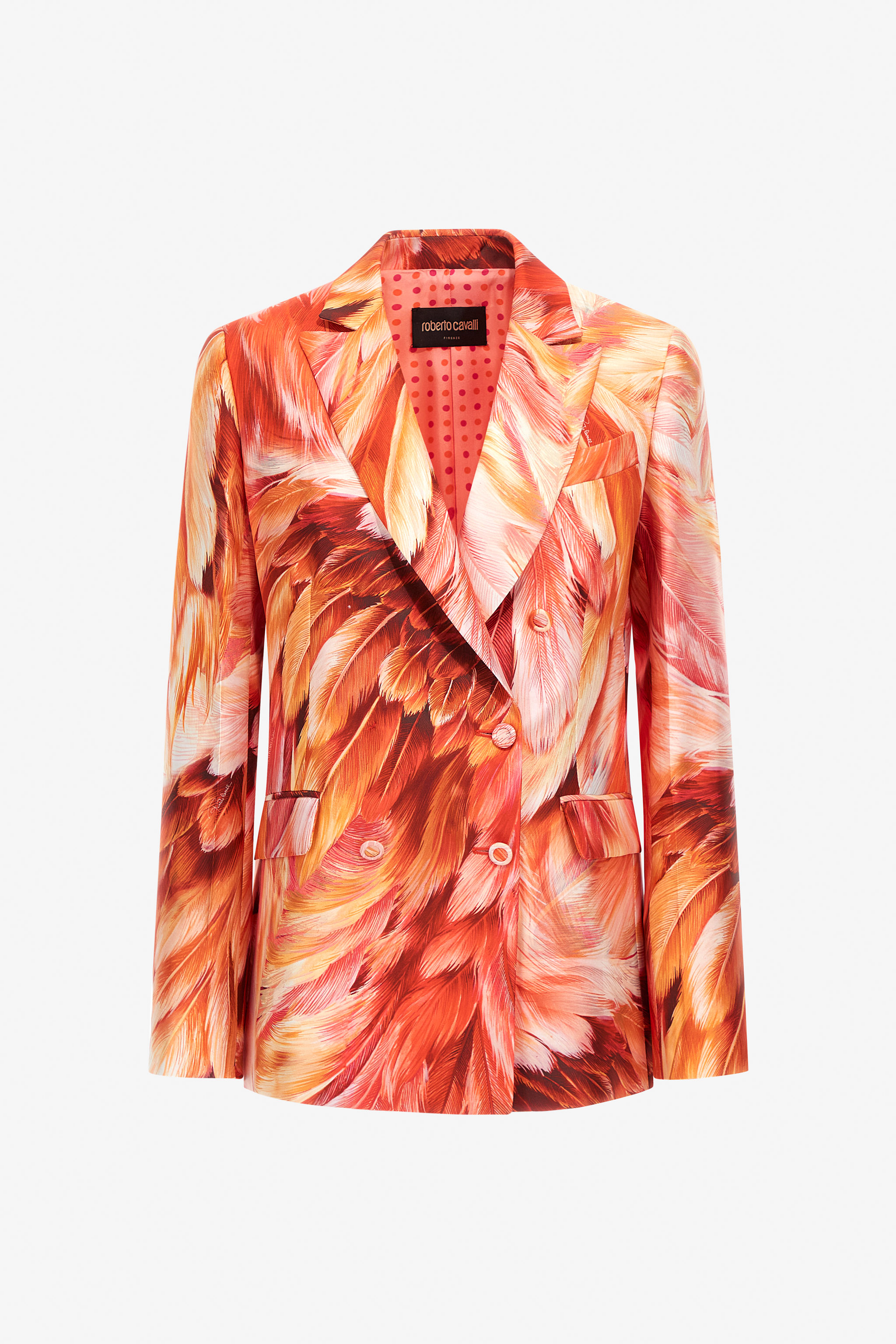 Roberto Cavalli Women's Orange Plumange Print Silk Jacket - Blazers