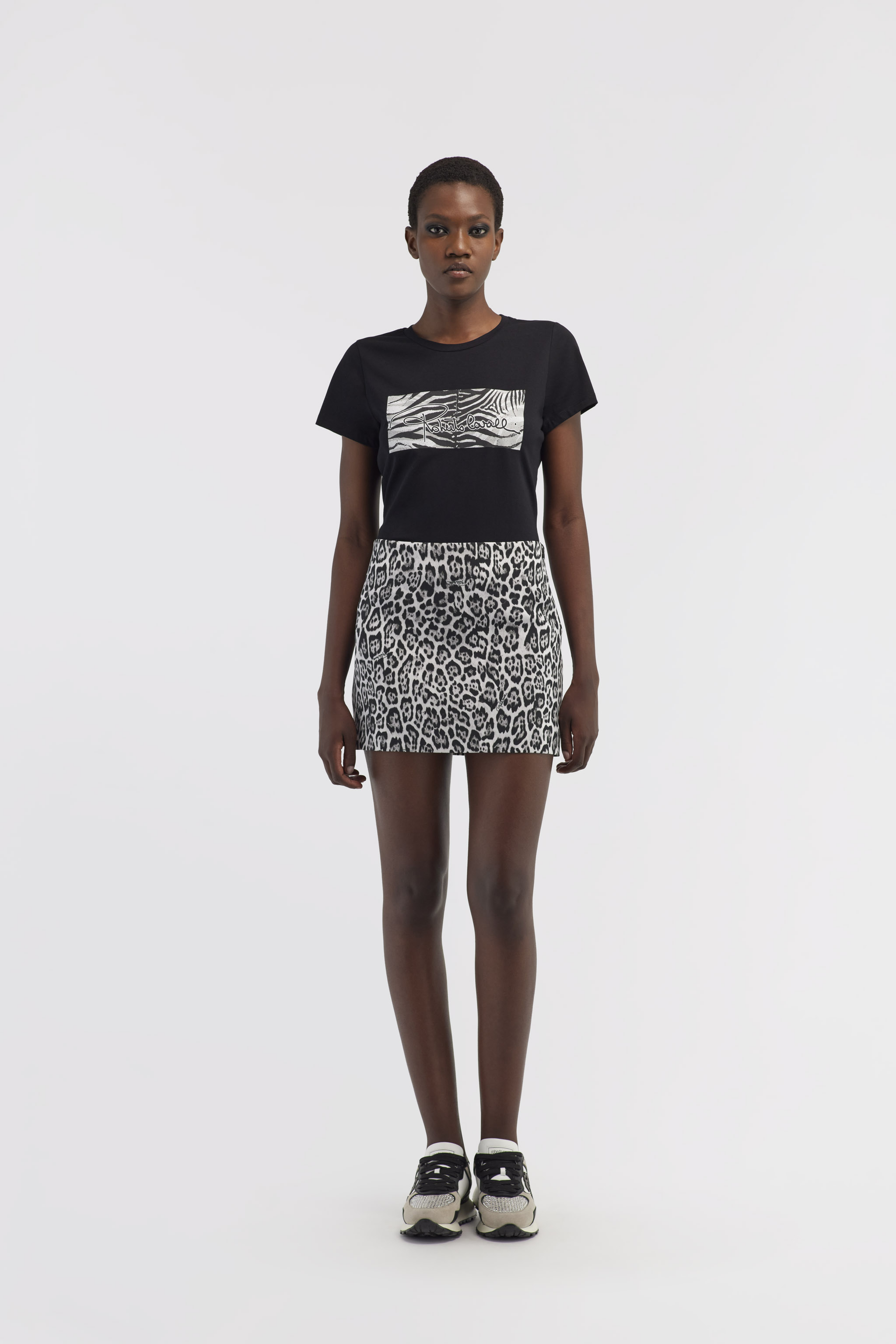 ROBERTO CAVALLI MINISKIRT WITH LEOPARD PRINT