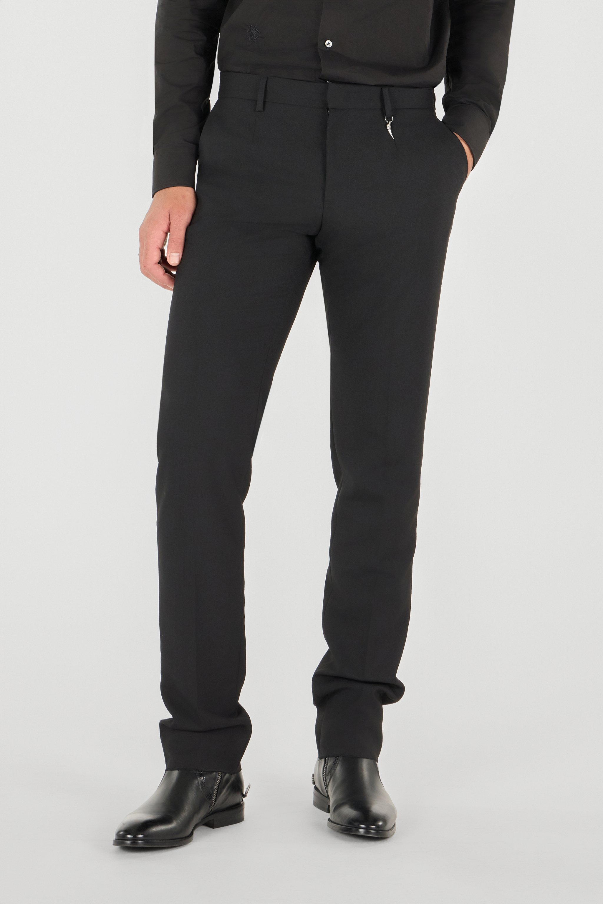 Roberto Cavalli Tiger Tooth Tailored Trousers In Black