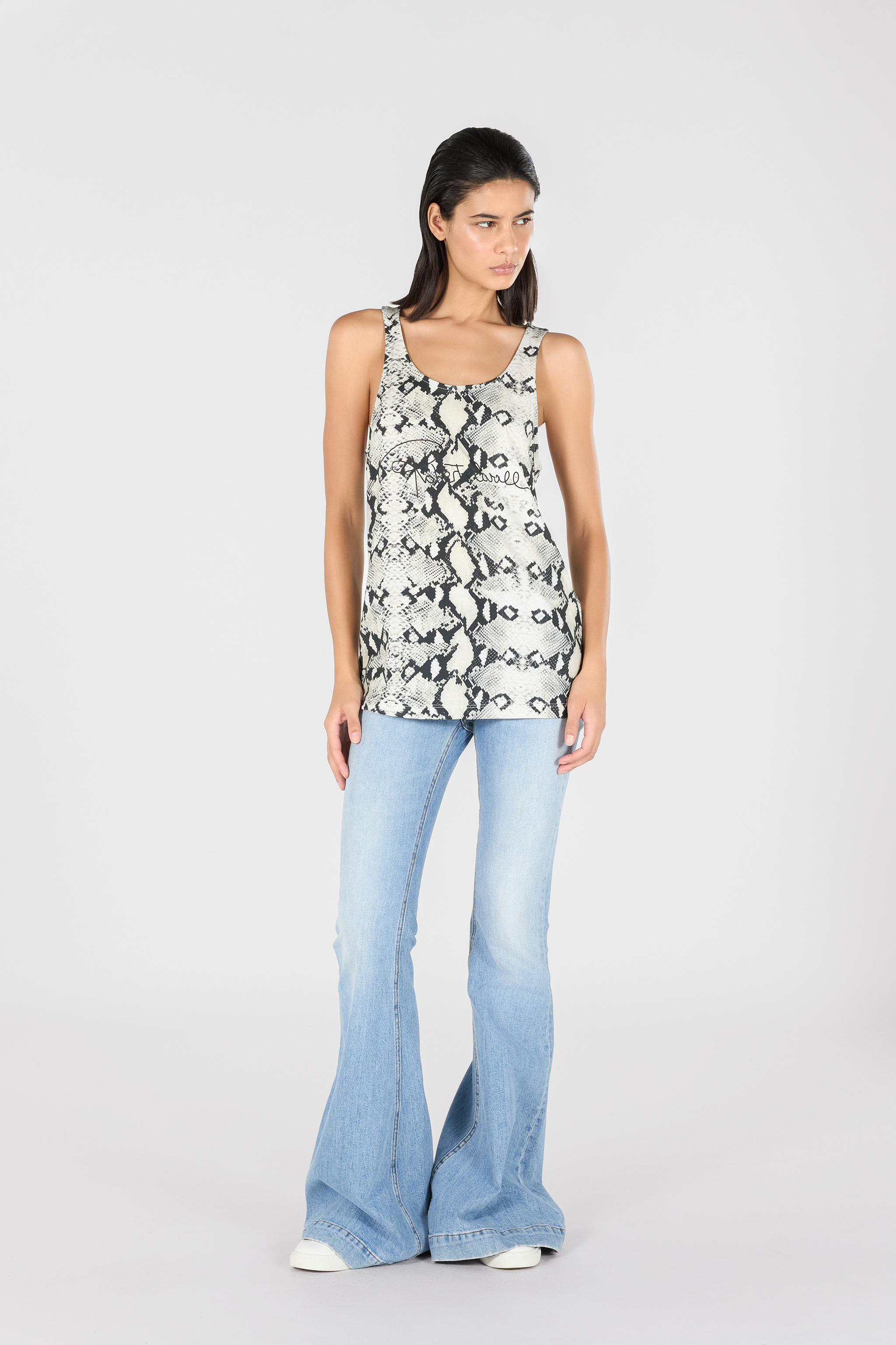 ROBERTO CAVALLI RACERBACK TANK TOP WITH PYTHON-EFFECT PRINT