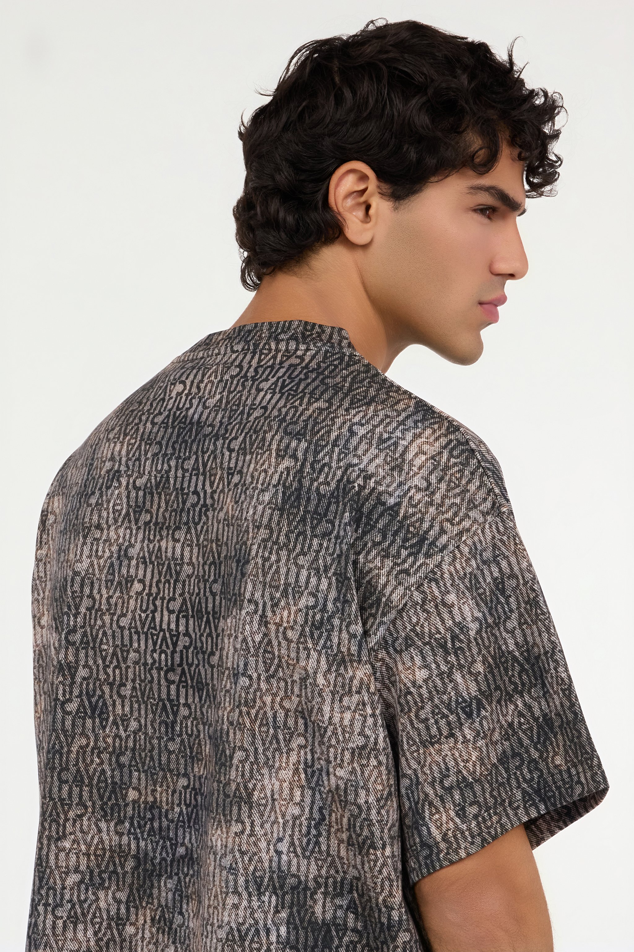 Faded Effect T-Shirt with All-Over Lettering