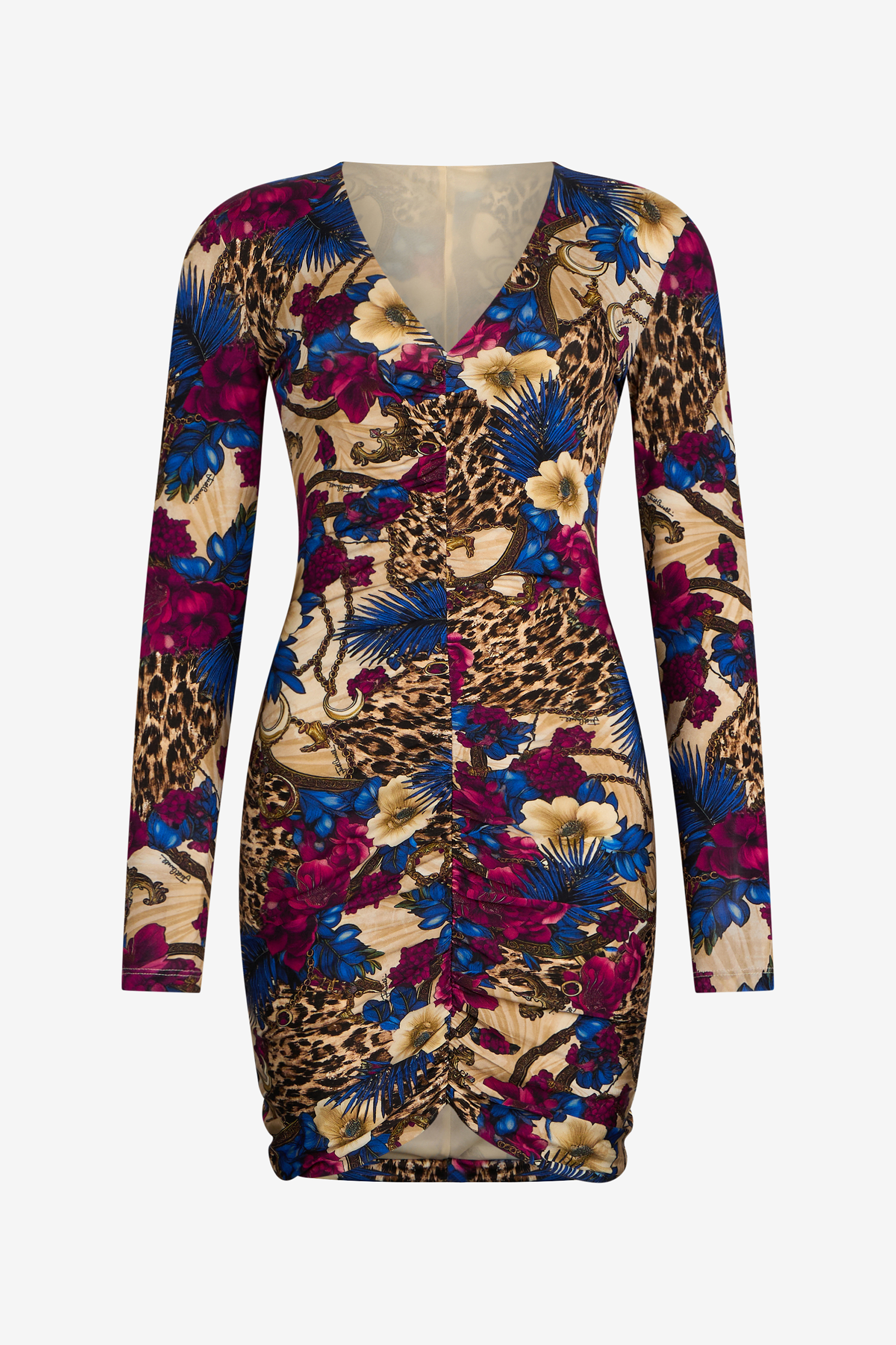 Roberto Cavalli Flower Leopard Print Mini Dress In Multi