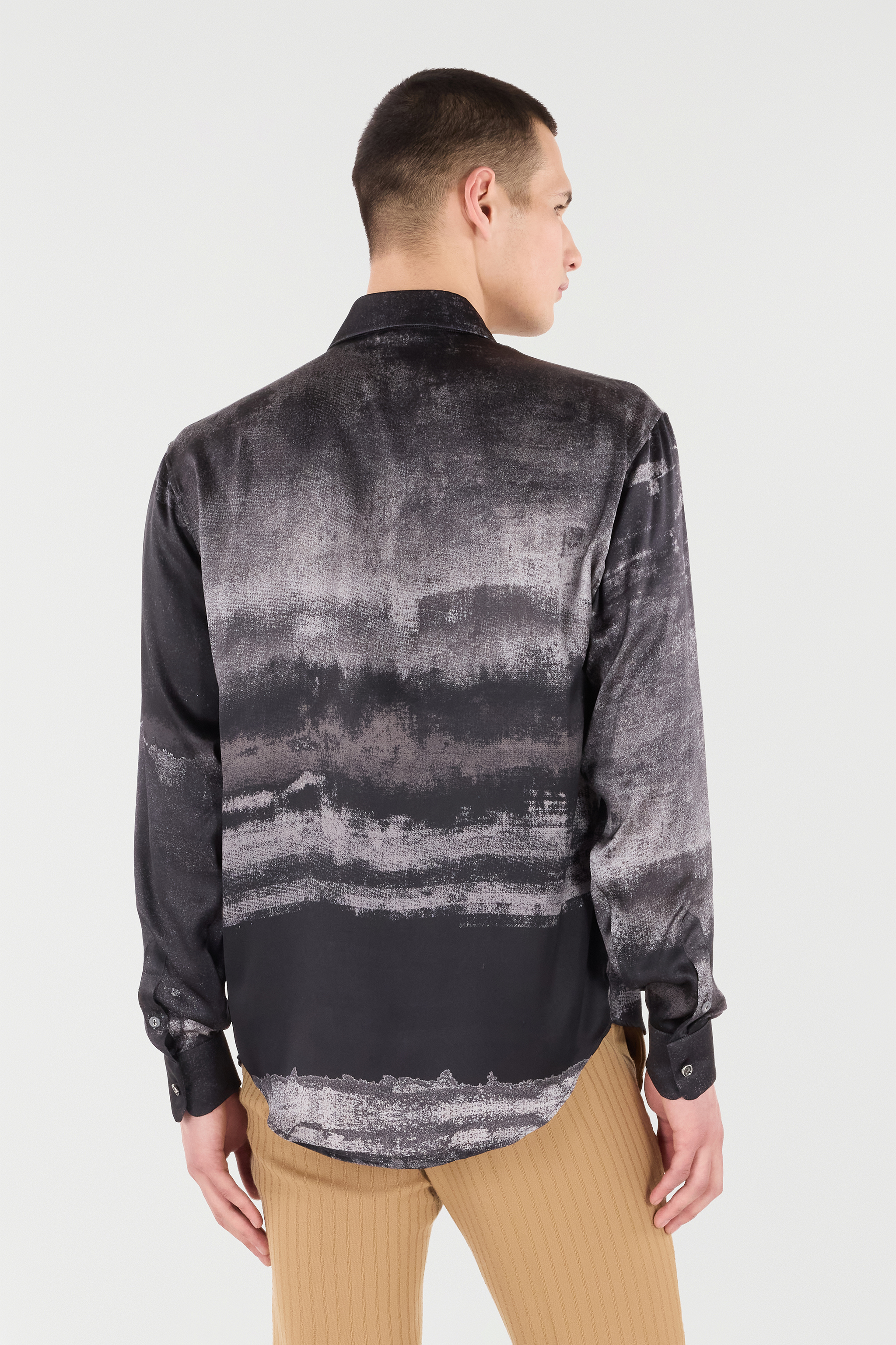 Roberto Cavalli Worn Gradient-effect Silk Shirt In Black