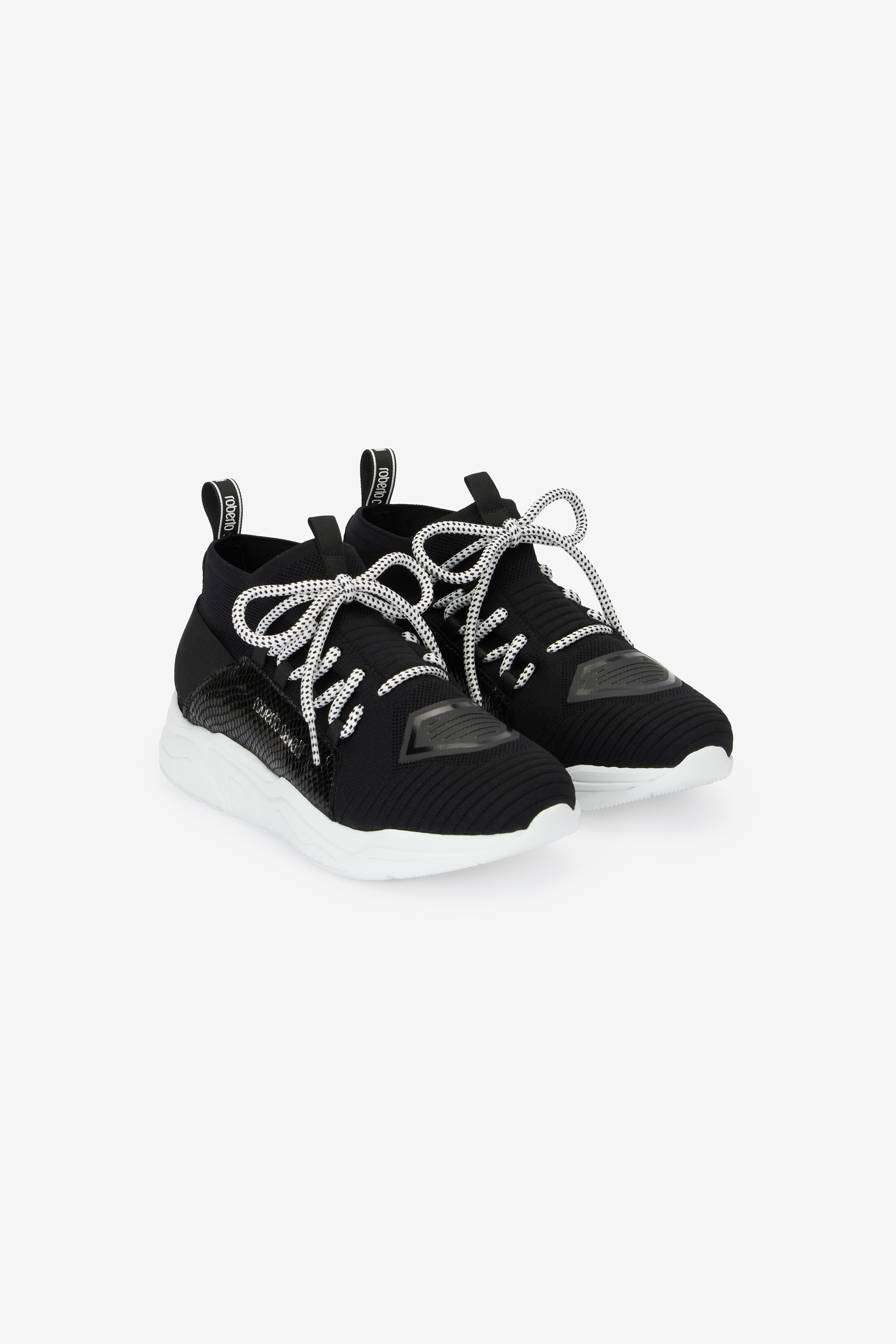 Roberto Cavalli Women's Black Sneakers With Snake-Effect Inserts - Woman Shoes