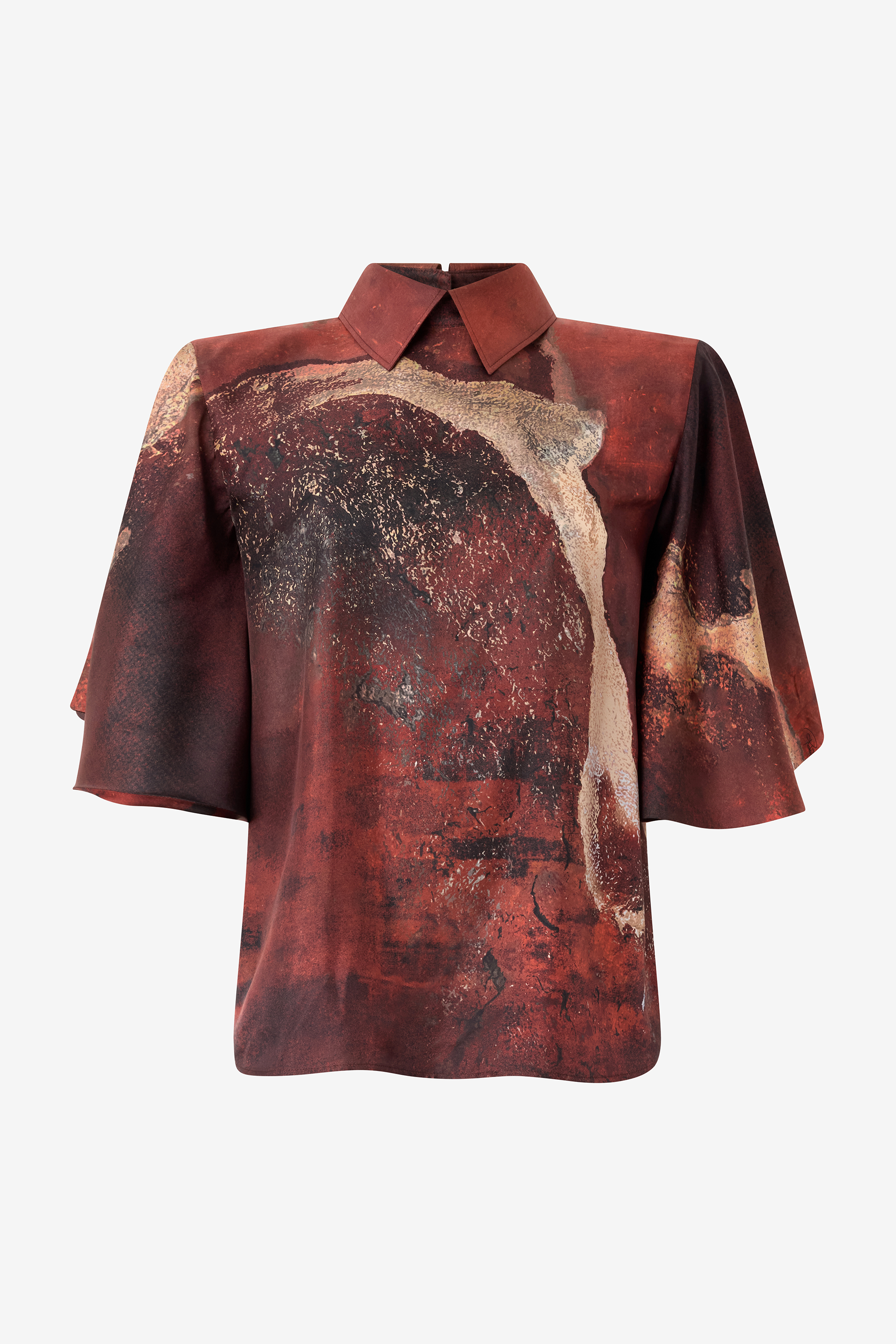 Roberto Cavalli Women's Red Silk Shirt With Marble Print - Blouses & Tops