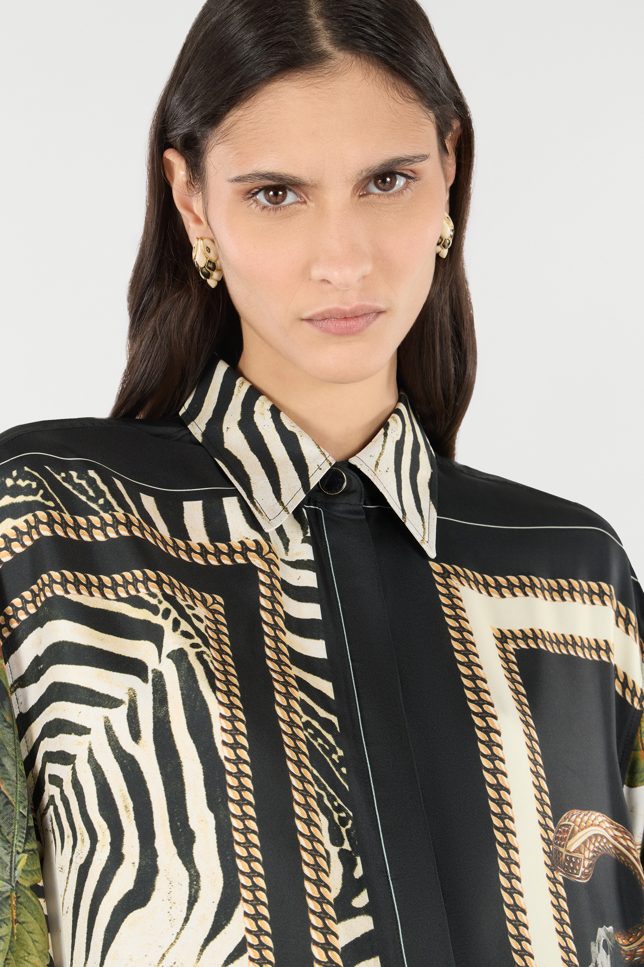 Roberto Cavalli Long Shirt With Zebra And Snake Print In Black