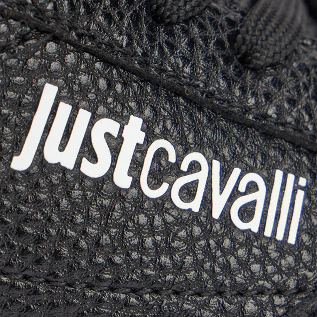 Roberto Cavalli Hammered Effect Black Sneakers With Logo In Black
