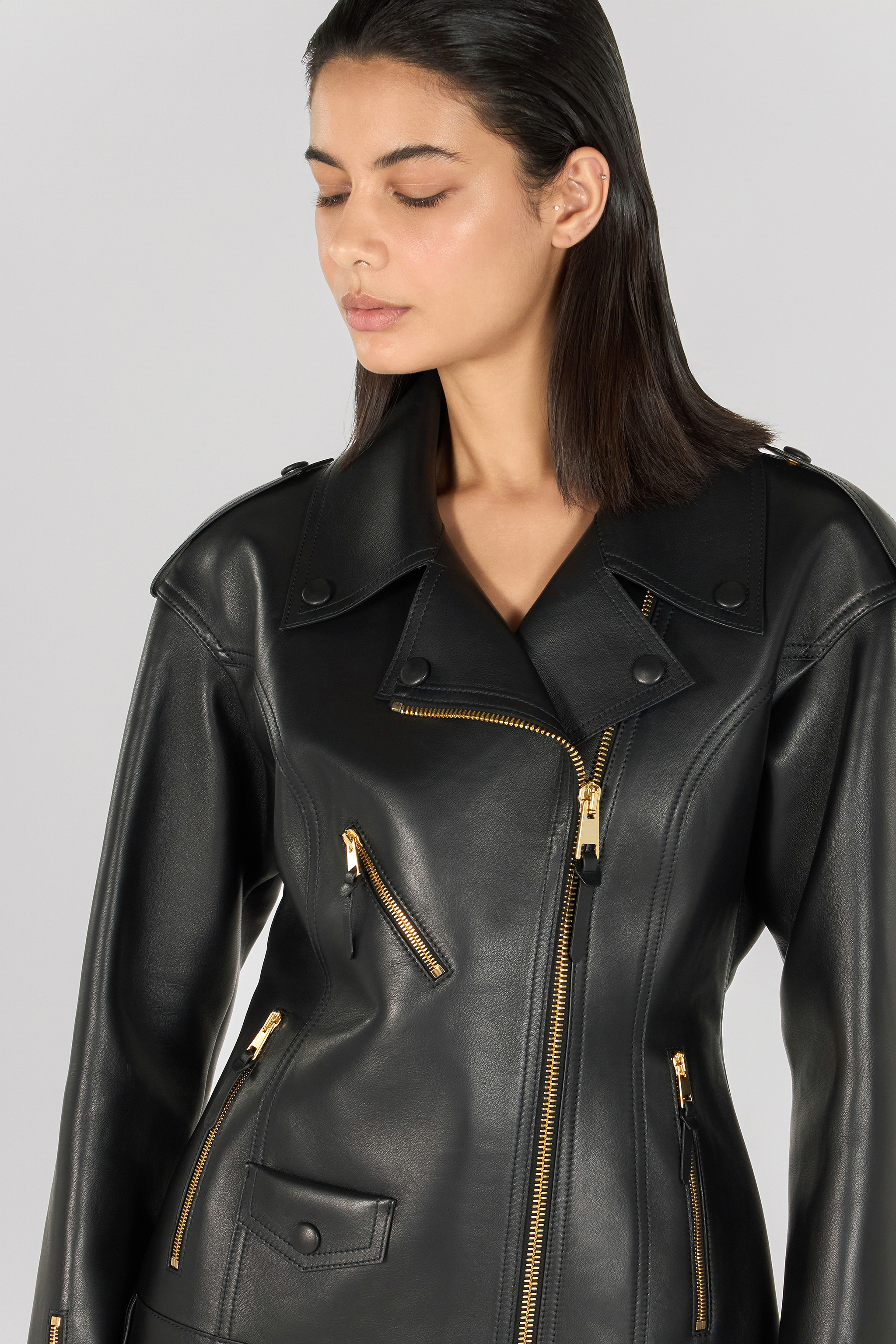 Roberto Cavalli Leather Biker Jacket In Black