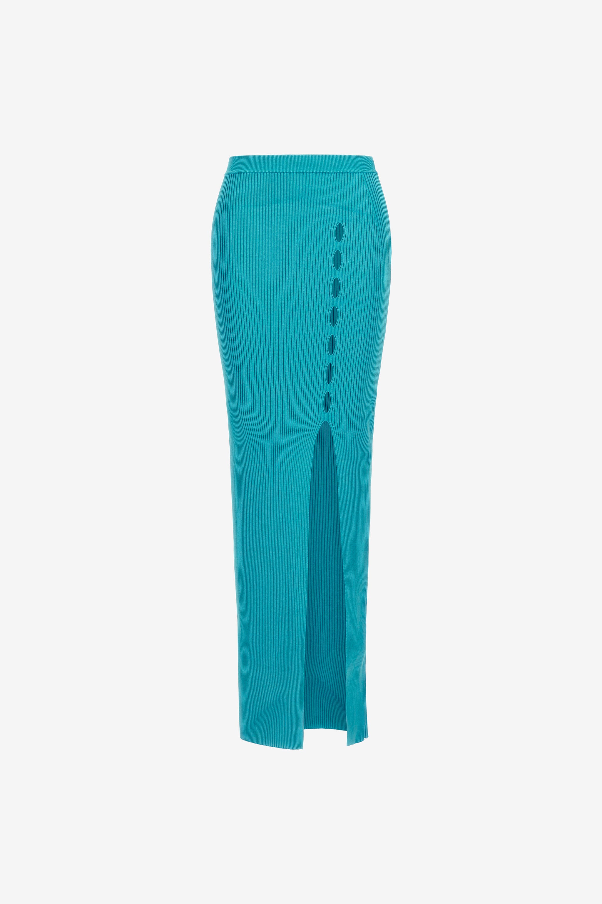 Roberto Cavalli , Maxi Skirts, Female, Blue, M, Ribbed Long Skirt With Cut-Out - Image 2