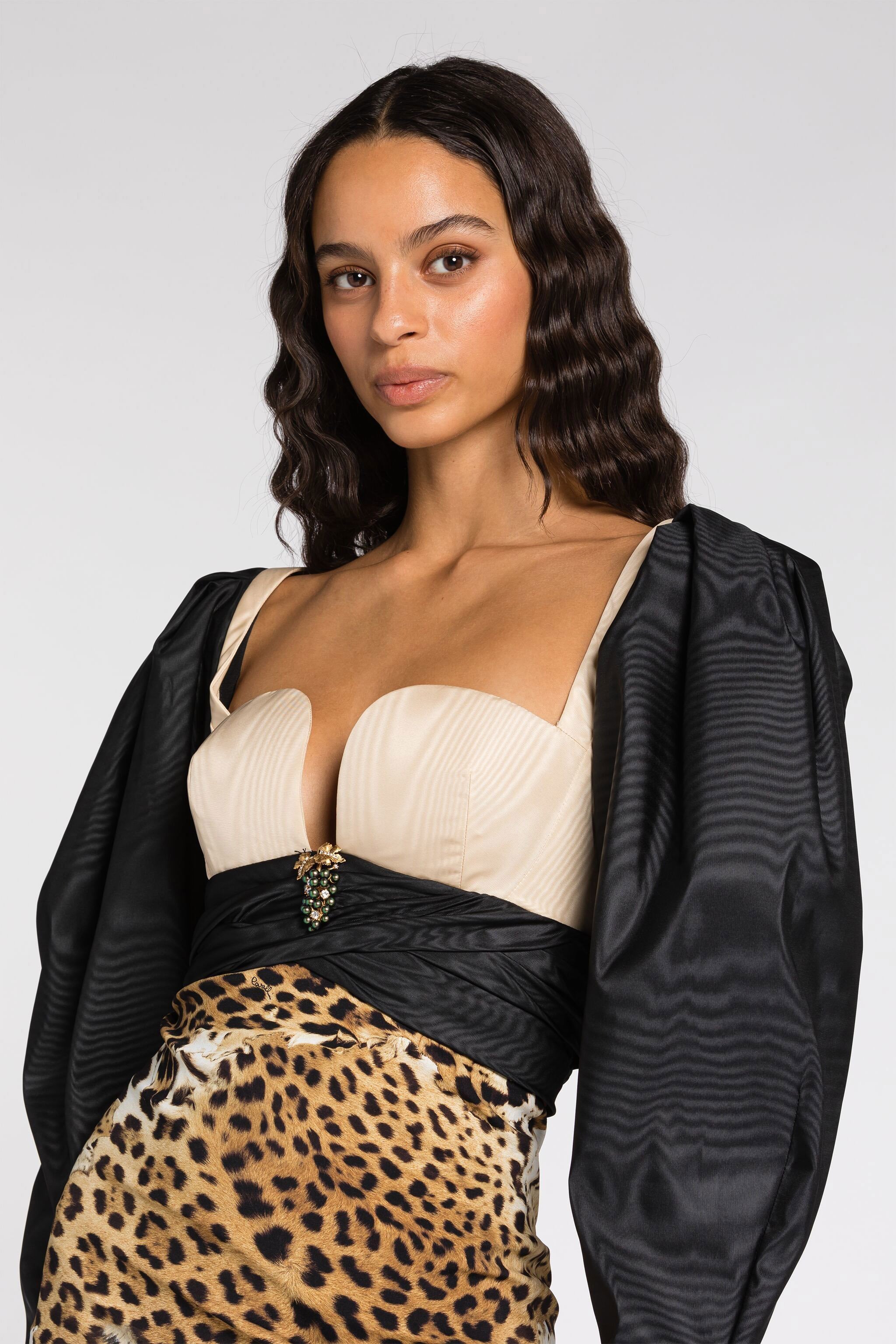 ROBERTO CAVALLI MINIKLEID MIT JAGUAR-PRINT UND MOIRÉ-ELEMENTEN