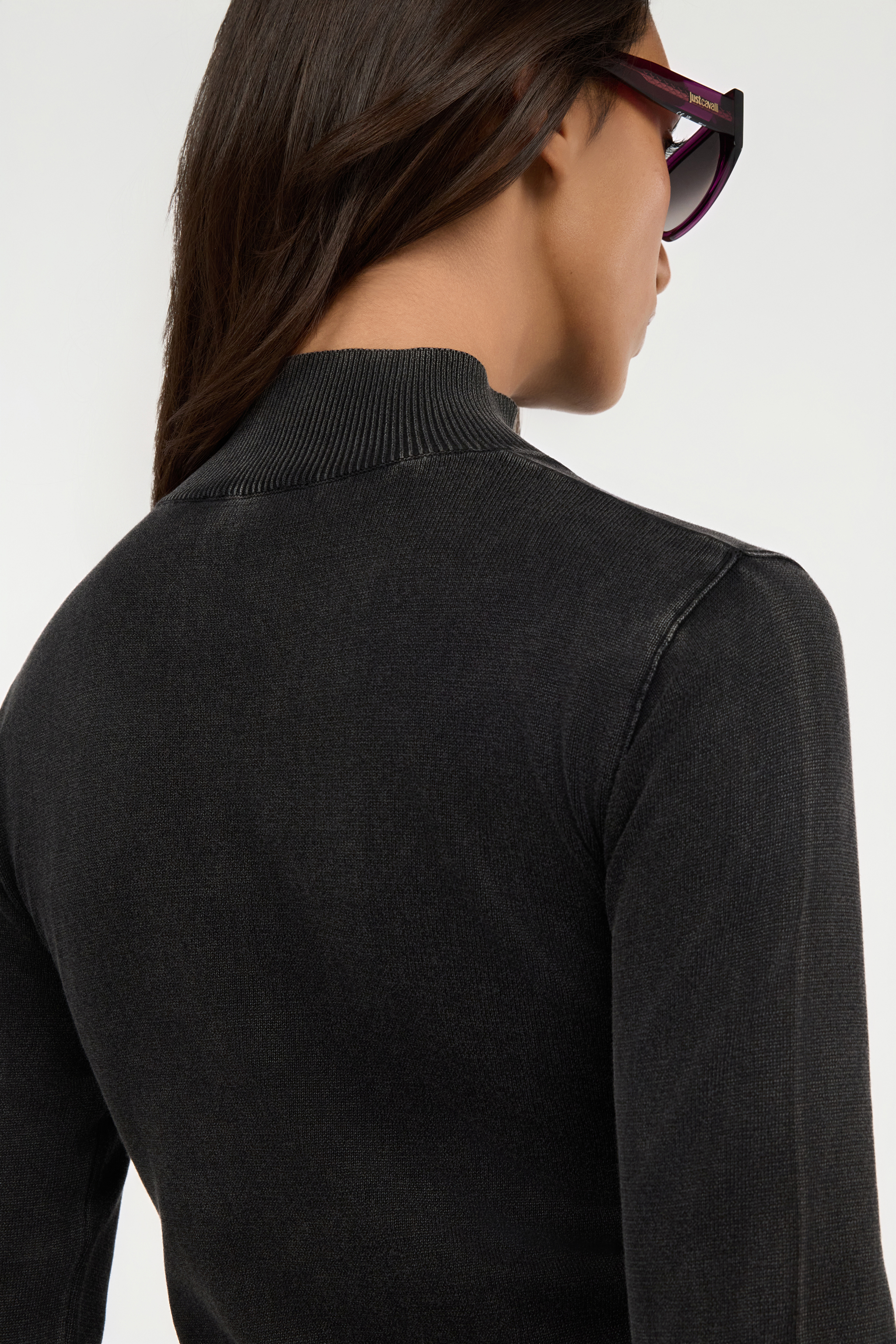 Roberto Cavalli Black Turtleneck Sweater With Embossed Logo In Black