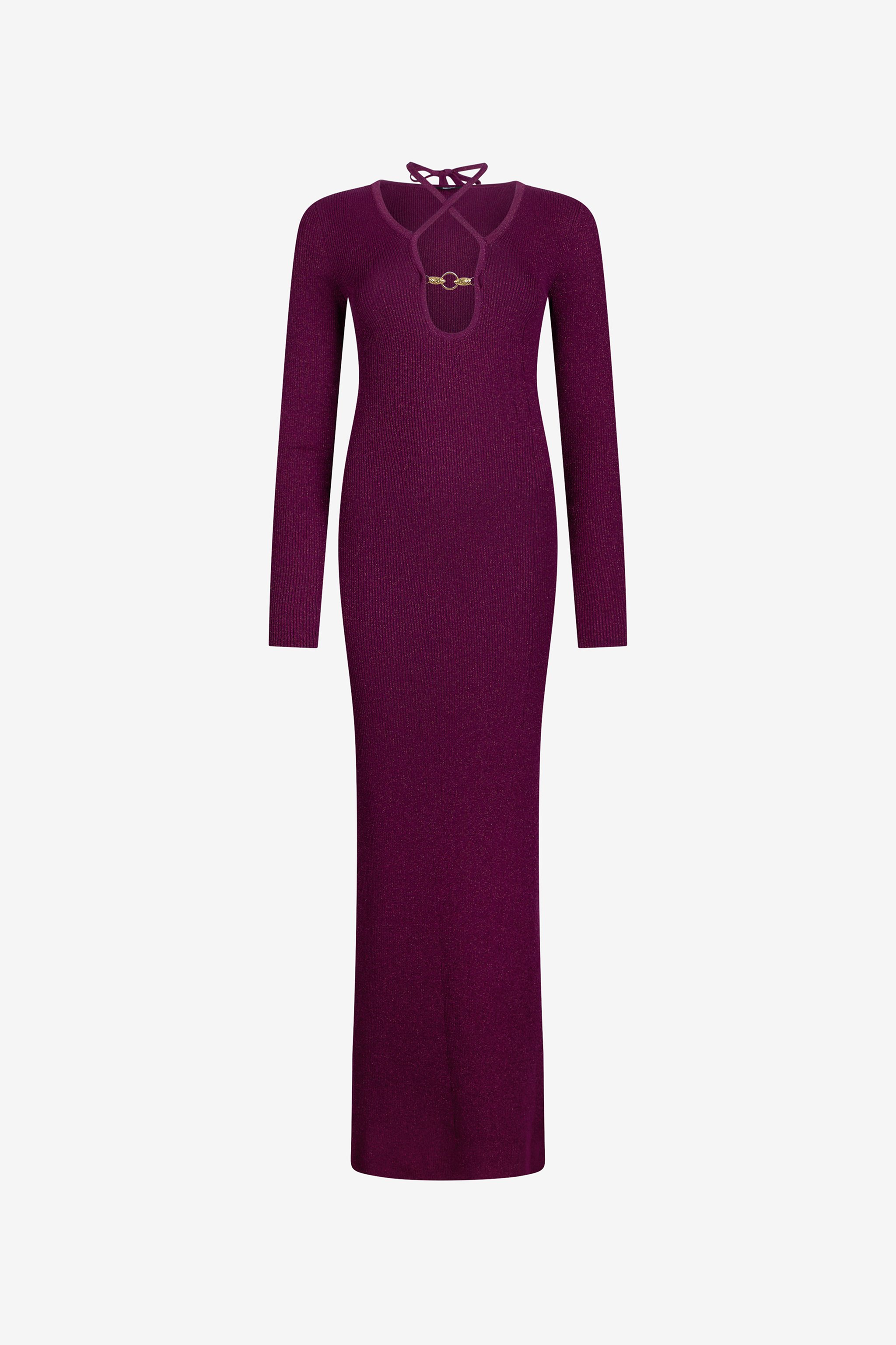Roberto Cavalli Purple Maxi Dress With Snake Detail In Red