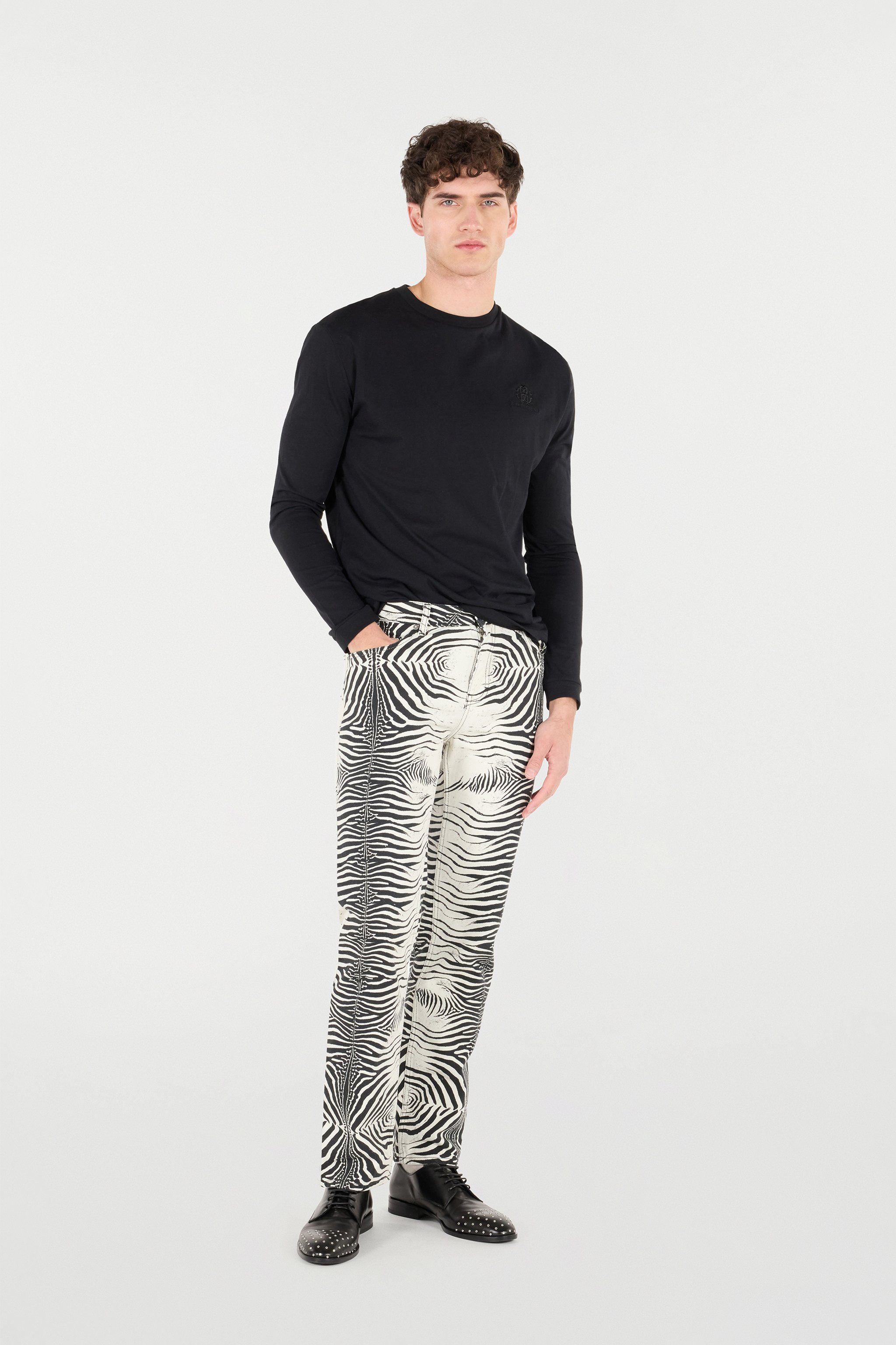 Roberto Cavalli Tigress-print Trousers In White/black